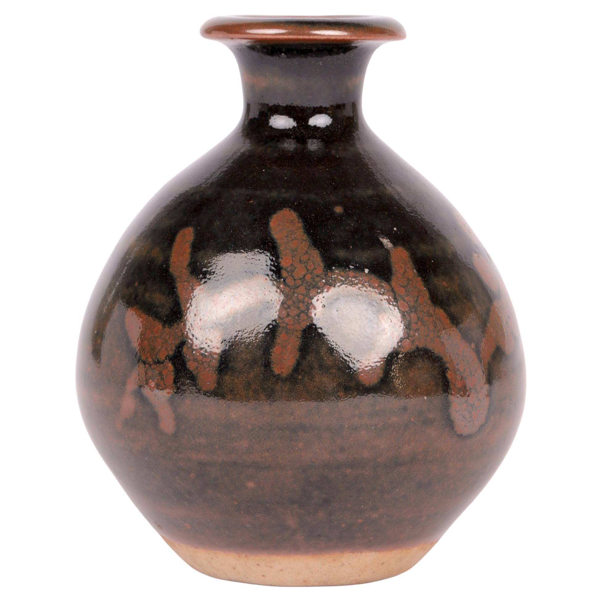 Atsuya Hamada Studio Pottery Miniature Tenmoku Glazed Vase For Sale