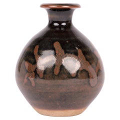 Vintage Atsuya Hamada Studio Pottery Miniature Tenmoku Glazed Vase