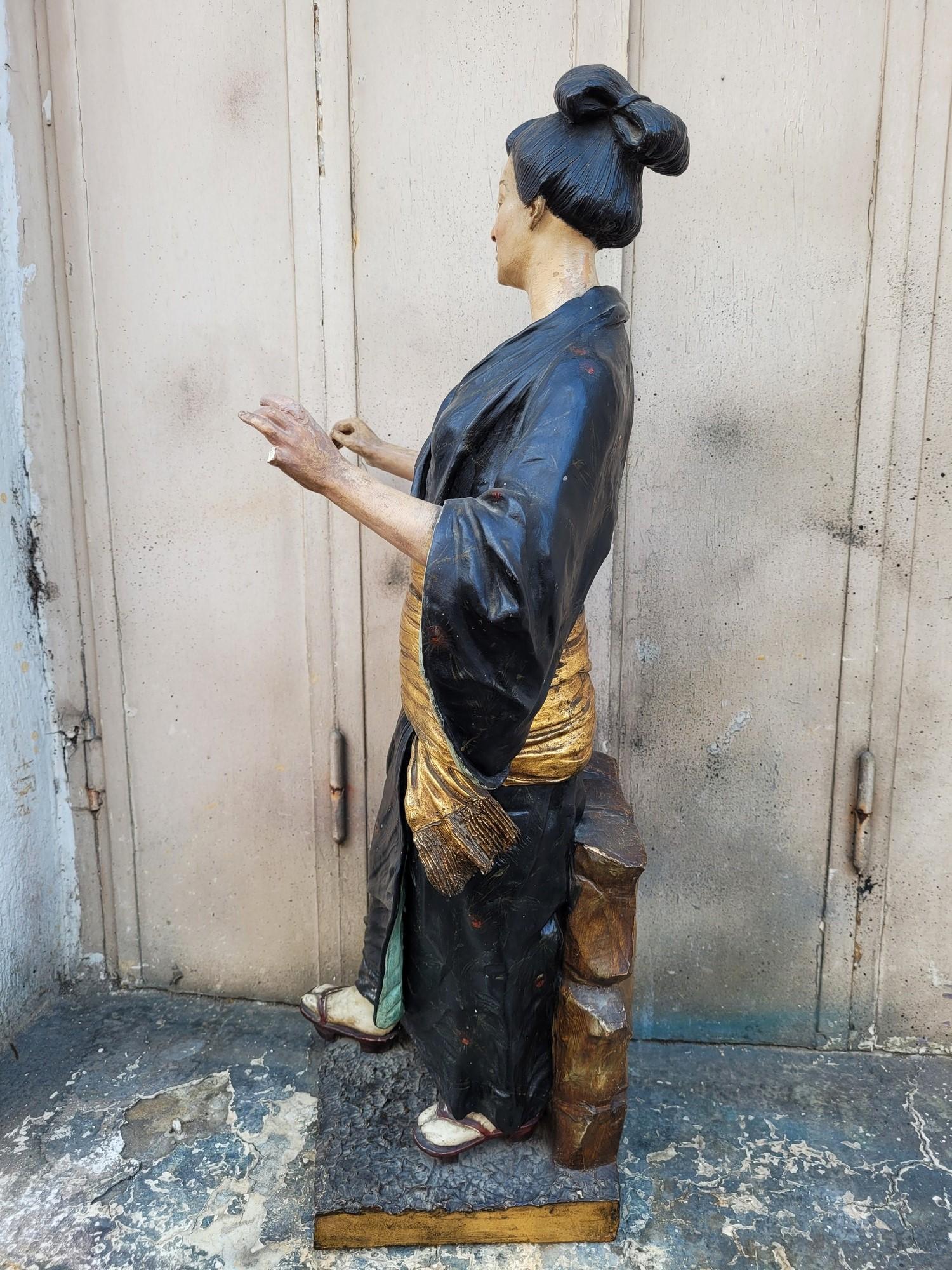 Att à Goldscheider, Sculpture japonaise en terre cuite peinte, XIXe siècle en vente 11