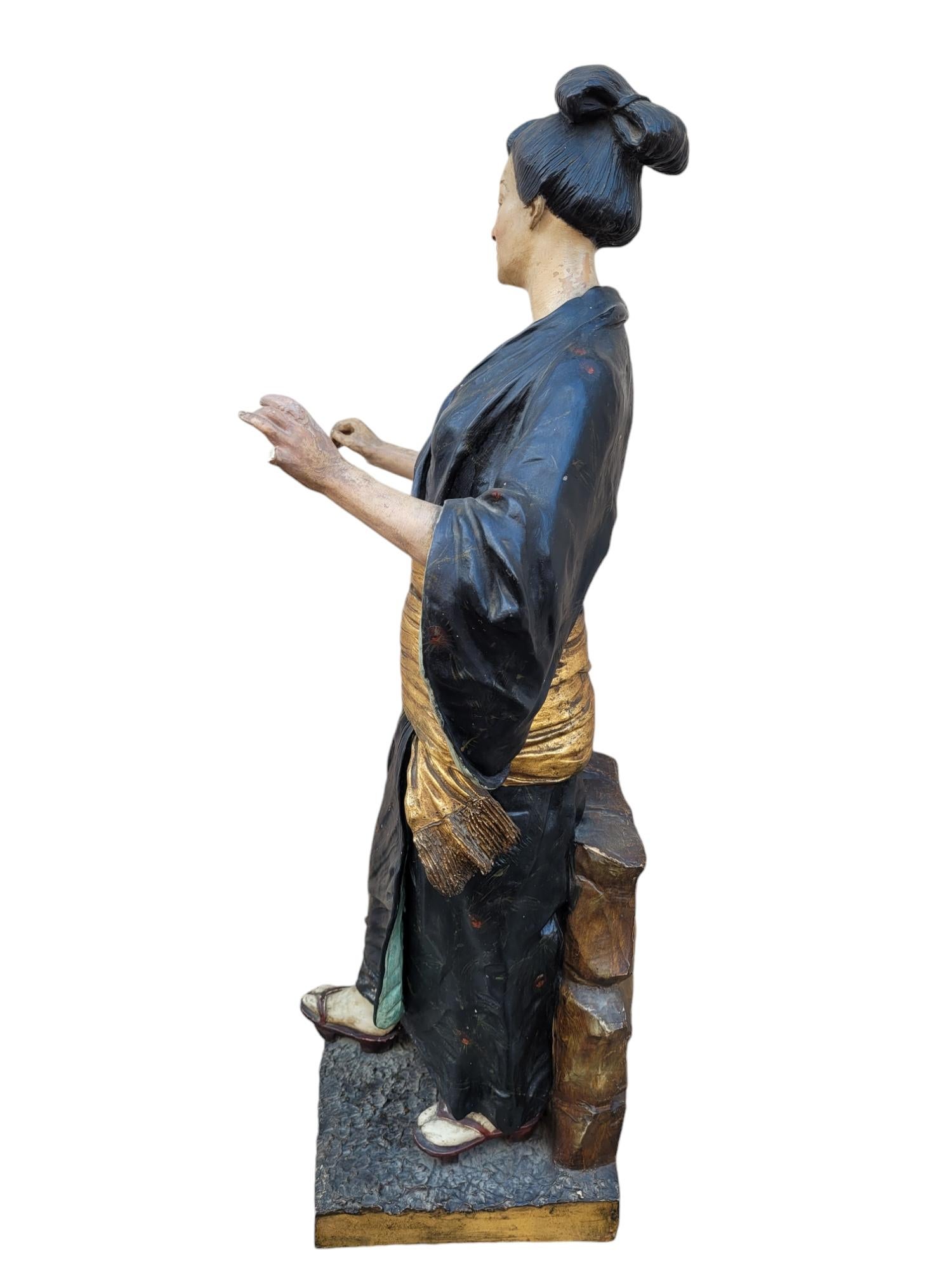 Att à Goldscheider, Sculpture japonaise en terre cuite peinte, XIXe siècle en vente 14