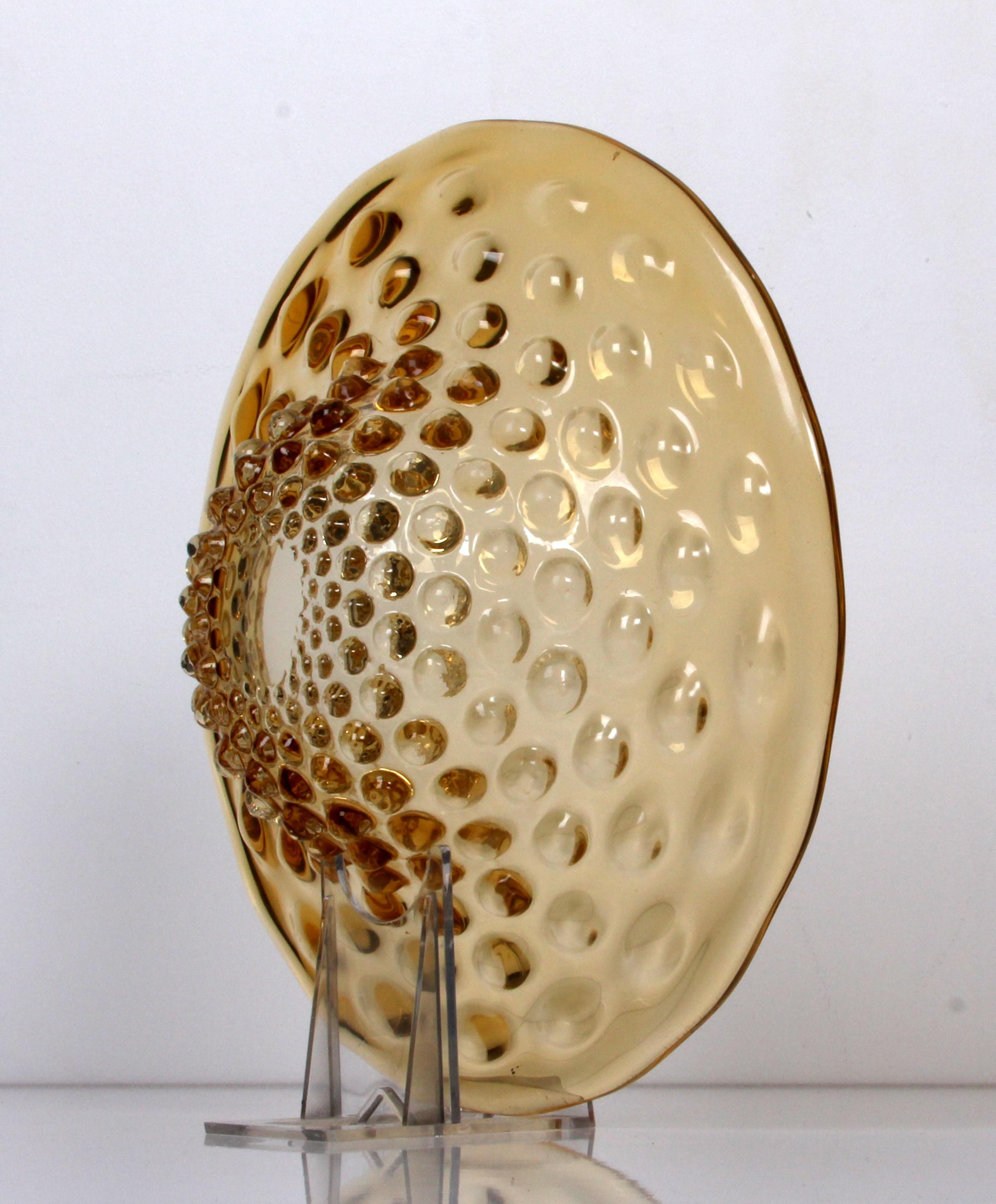 Mid-Century Modern  Barovier Seguso & Ferro Murano heavy Art Glass Bowl Honey Amber Italy  1940s  For Sale