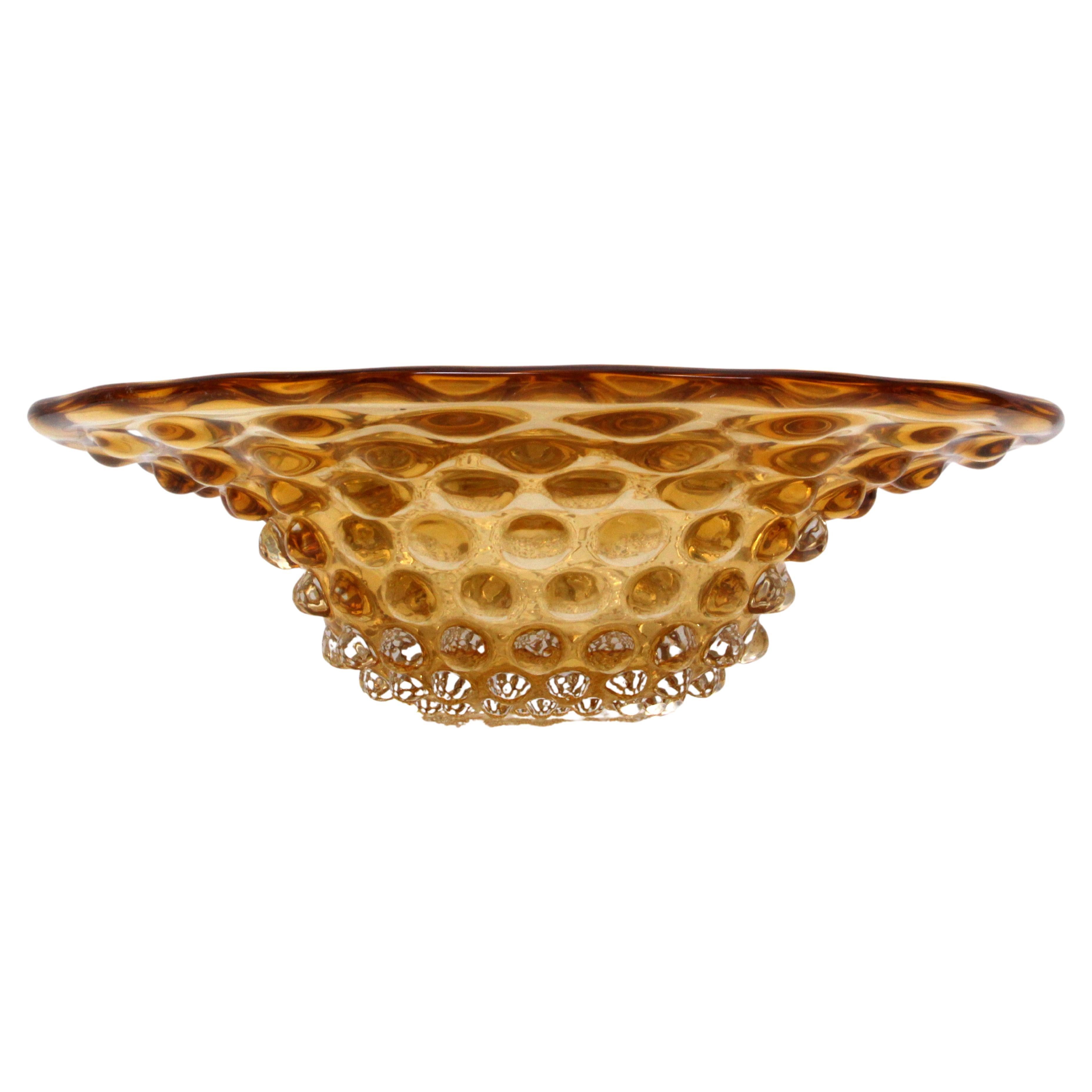 Barovier Seguso & Ferro Murano heavy Glass Bowl Honey Amber Italie  1940s