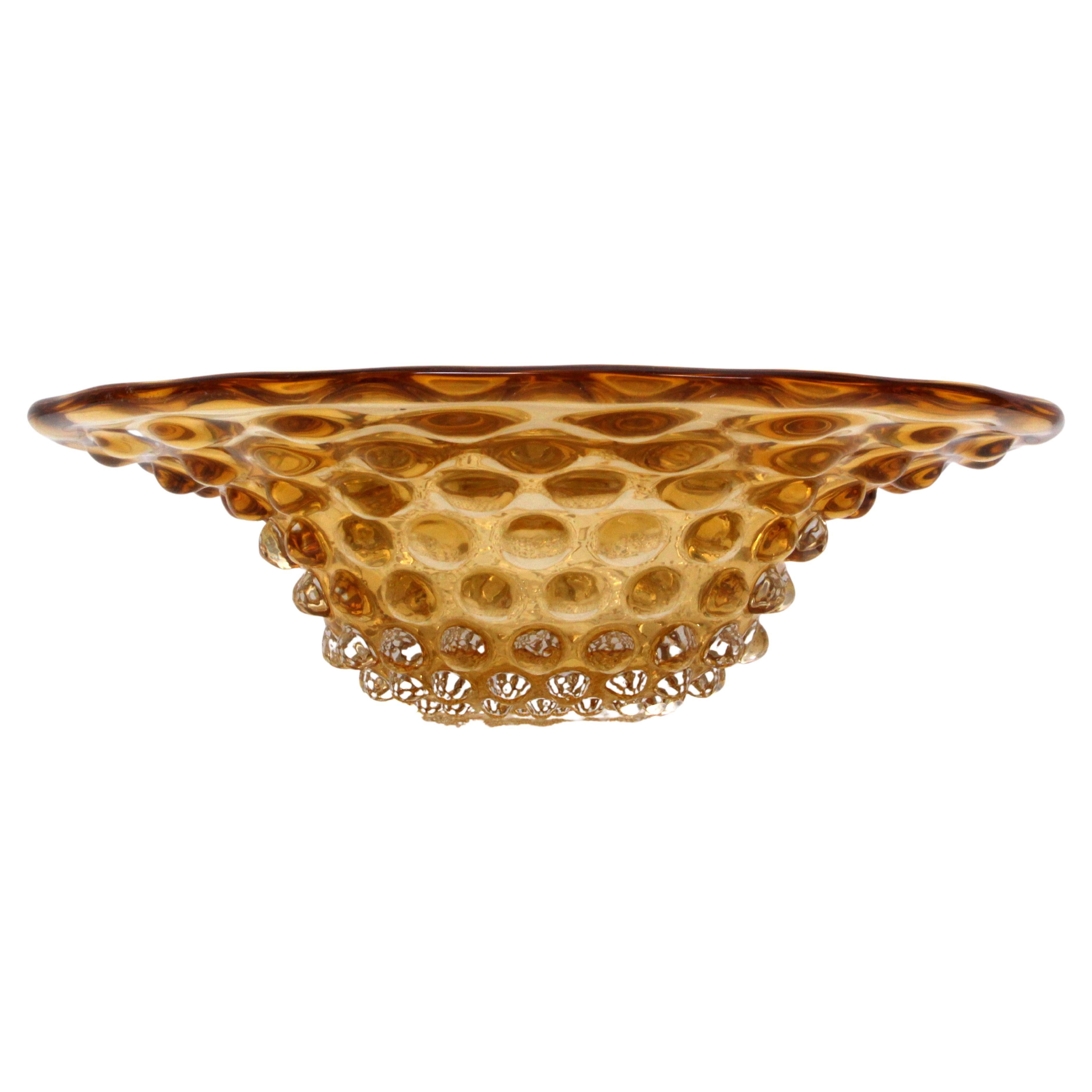  Barovier Seguso & Ferro Murano heavy Art Glass Bowl Honey Amber Italy  1940s  For Sale