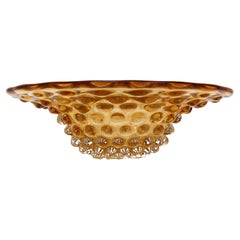 Barovier Seguso & Ferro Murano heavy Art Glass Bowl Honey Amber Italy  1940s 