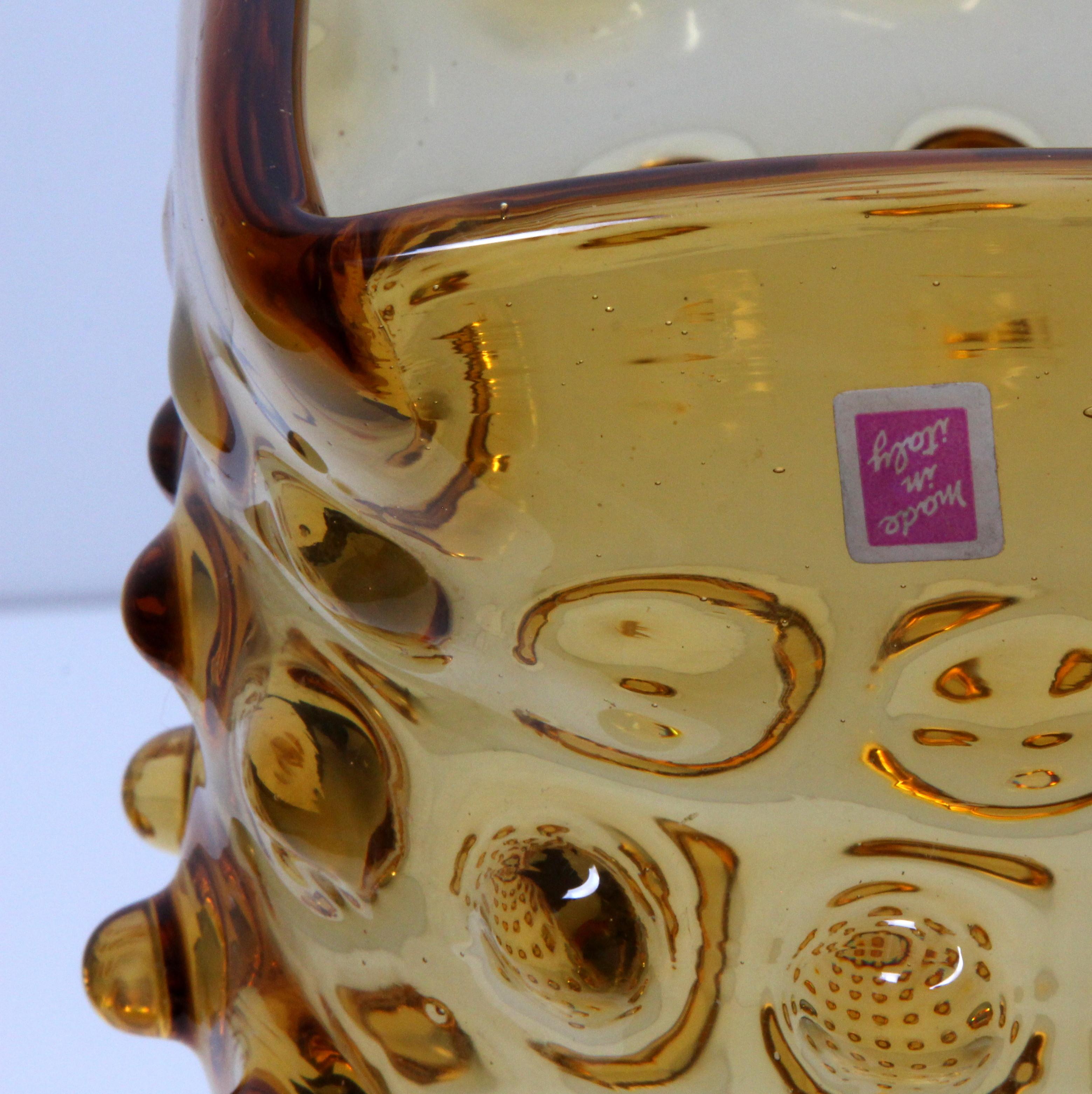 German att. Barovier Seguso & Ferro Murano Art Glass Vase Honey Amber Italy late 1940s  For Sale