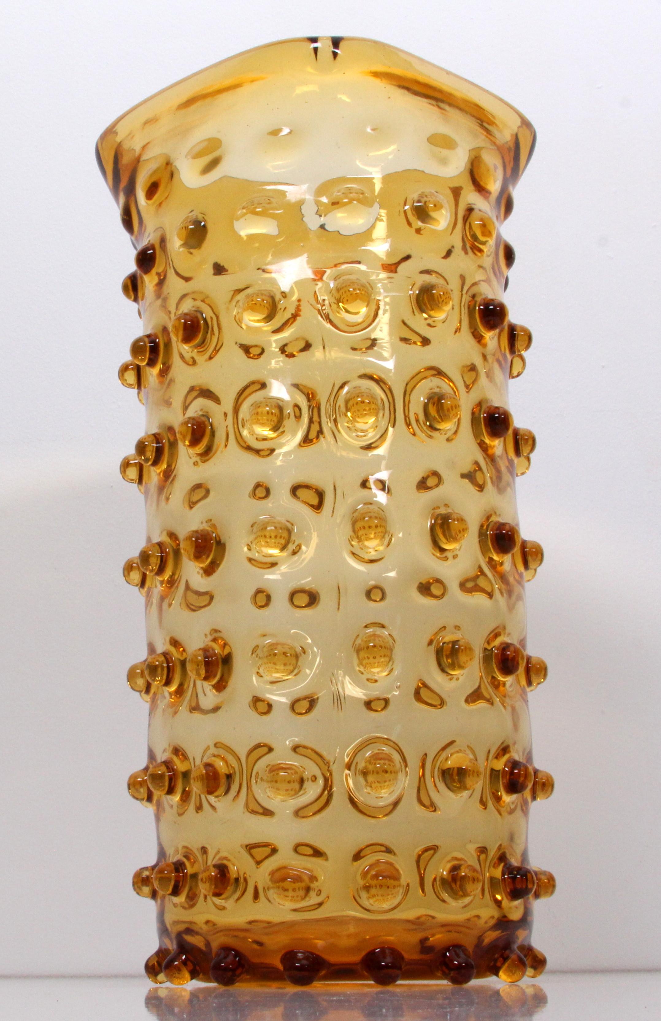 att. Barovier Seguso & Ferro Murano Art Glas Vase Honey Amber Italien Ende 1940er Jahre  (Glaskunst) im Angebot