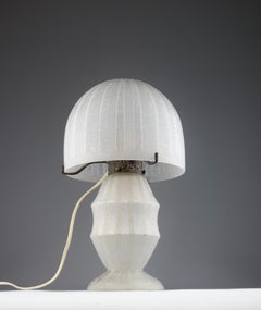Att. Daum, White Glass and Acid Etched Art Deco Table Lamp, France 1920s