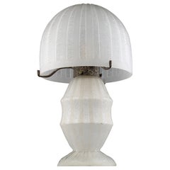 Antique Att. Daum, White Glass and Acid Etched Art Deco Table Lamp, France 1920s
