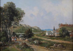 19th Century French School Antique Oil Painting of Figures on a Path