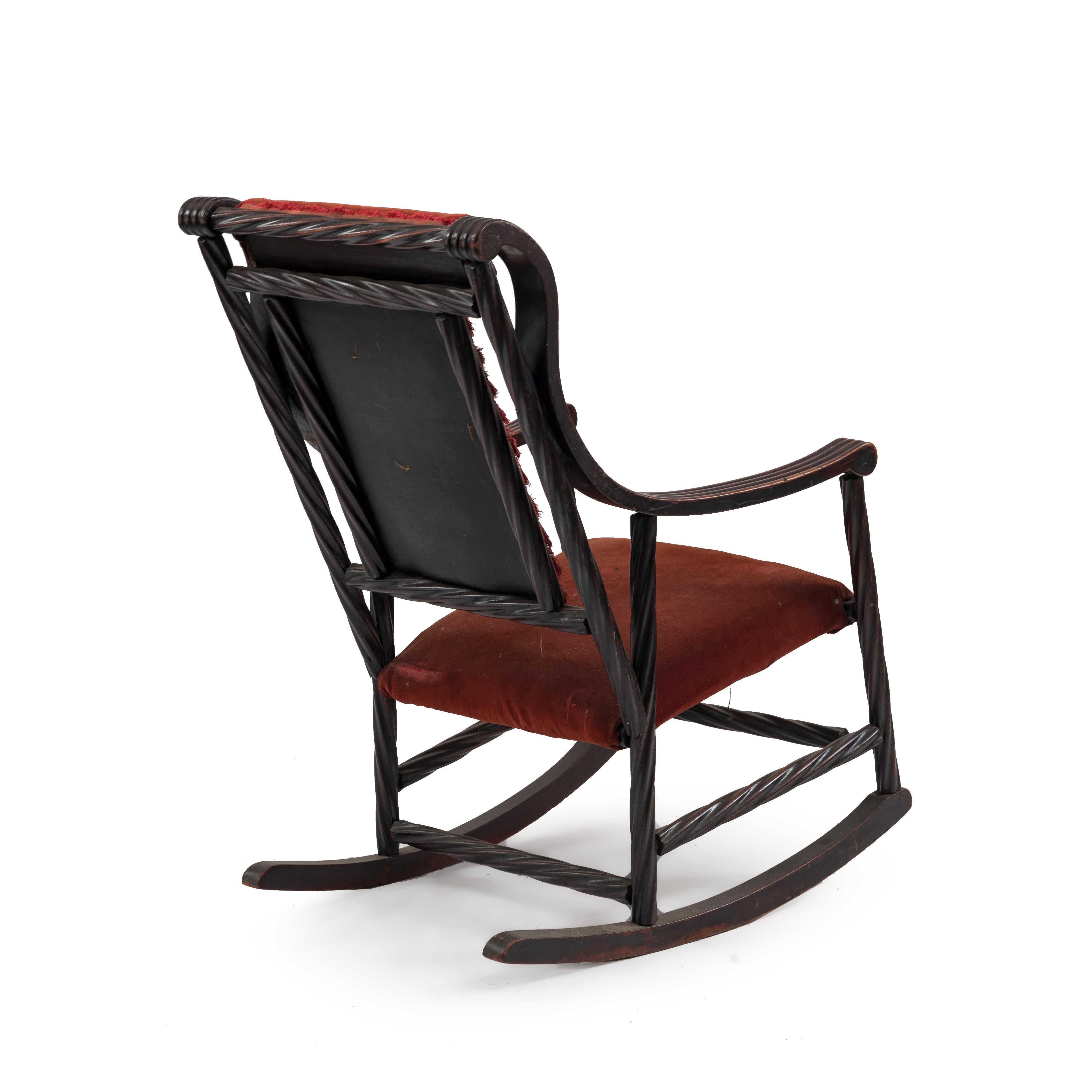 Attributed to Hunzinger American Victorian Red Velvet Rocking Chair In Good Condition For Sale In New York, NY