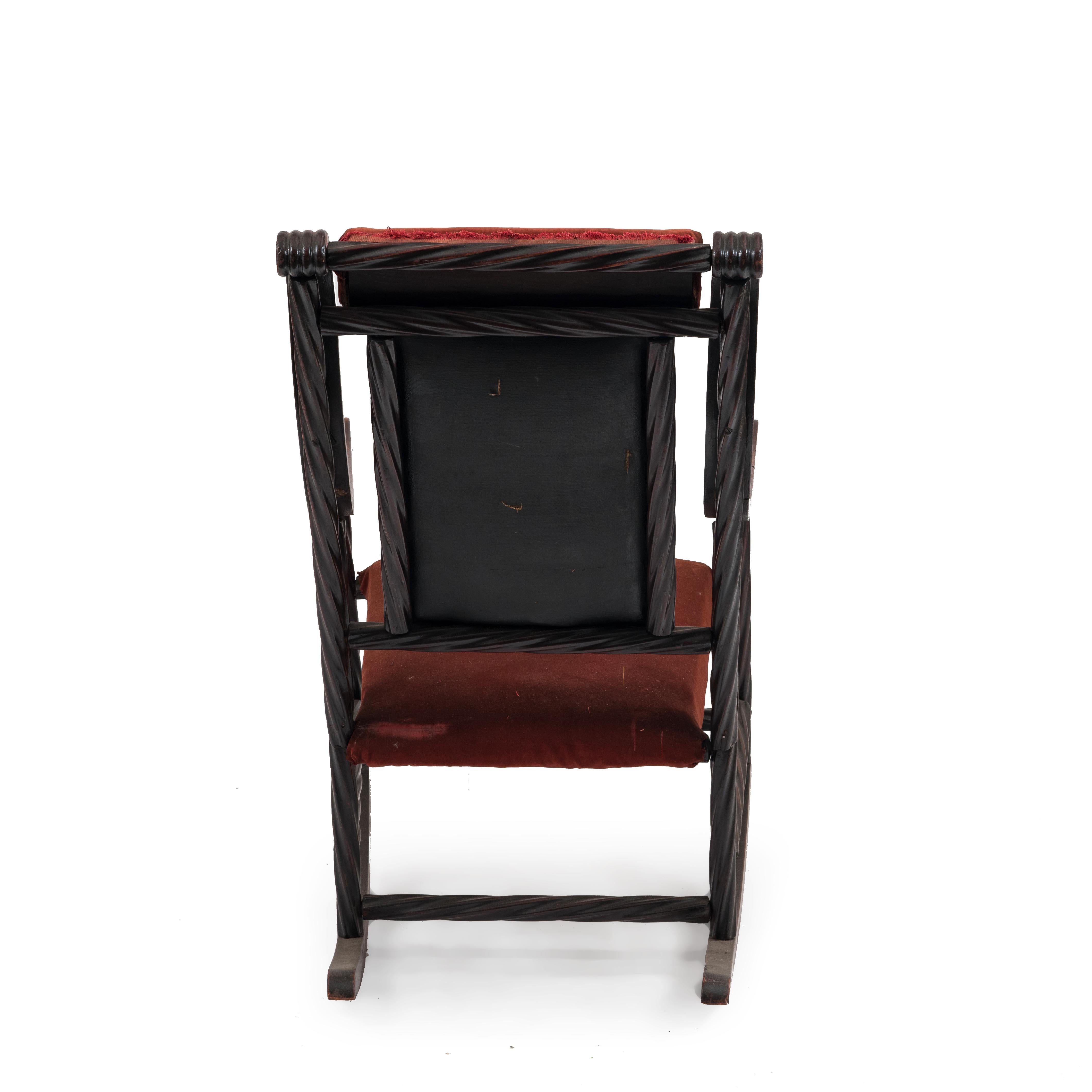 19th Century Attributed to Hunzinger American Victorian Red Velvet Rocking Chair For Sale