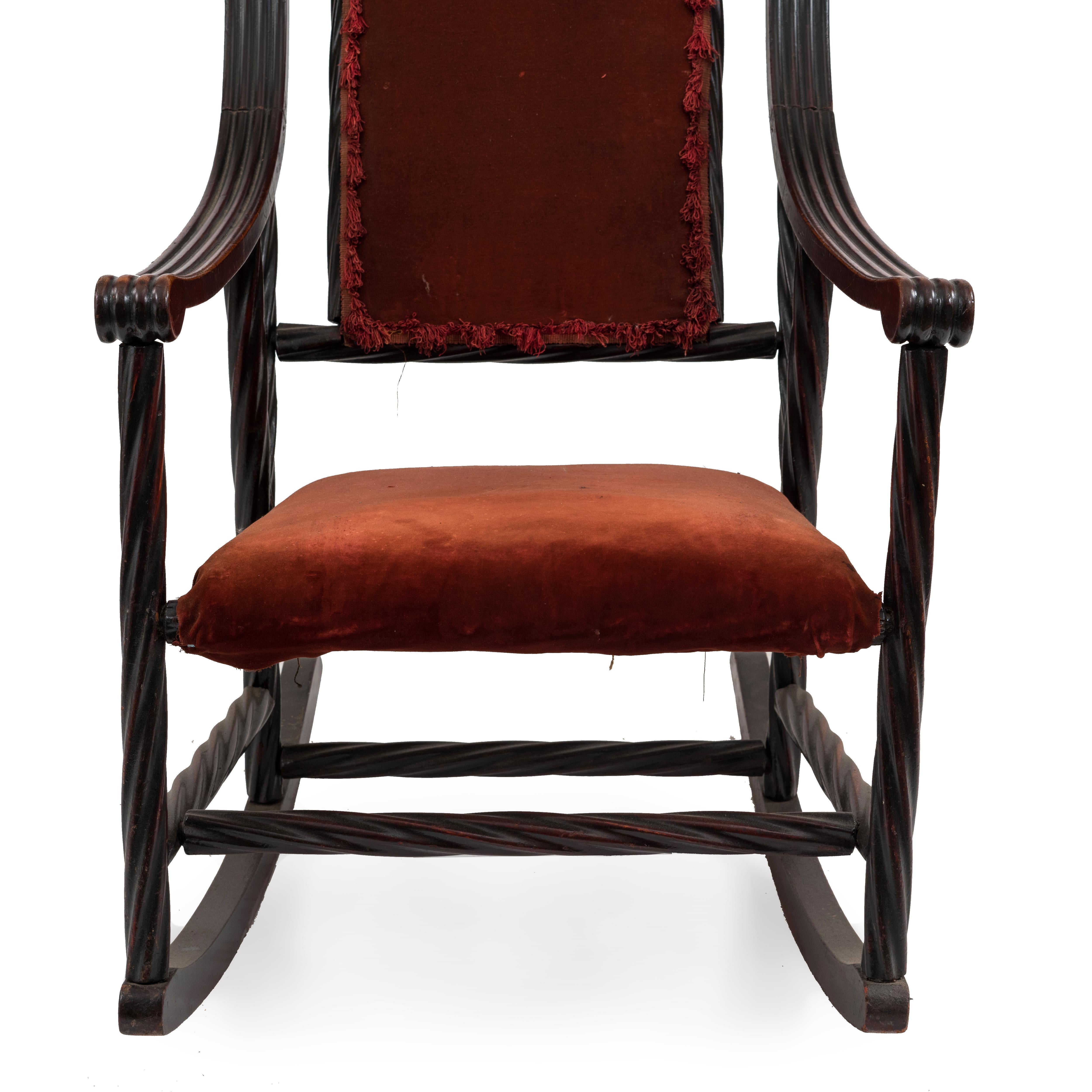 Fabric Attributed to Hunzinger American Victorian Red Velvet Rocking Chair For Sale