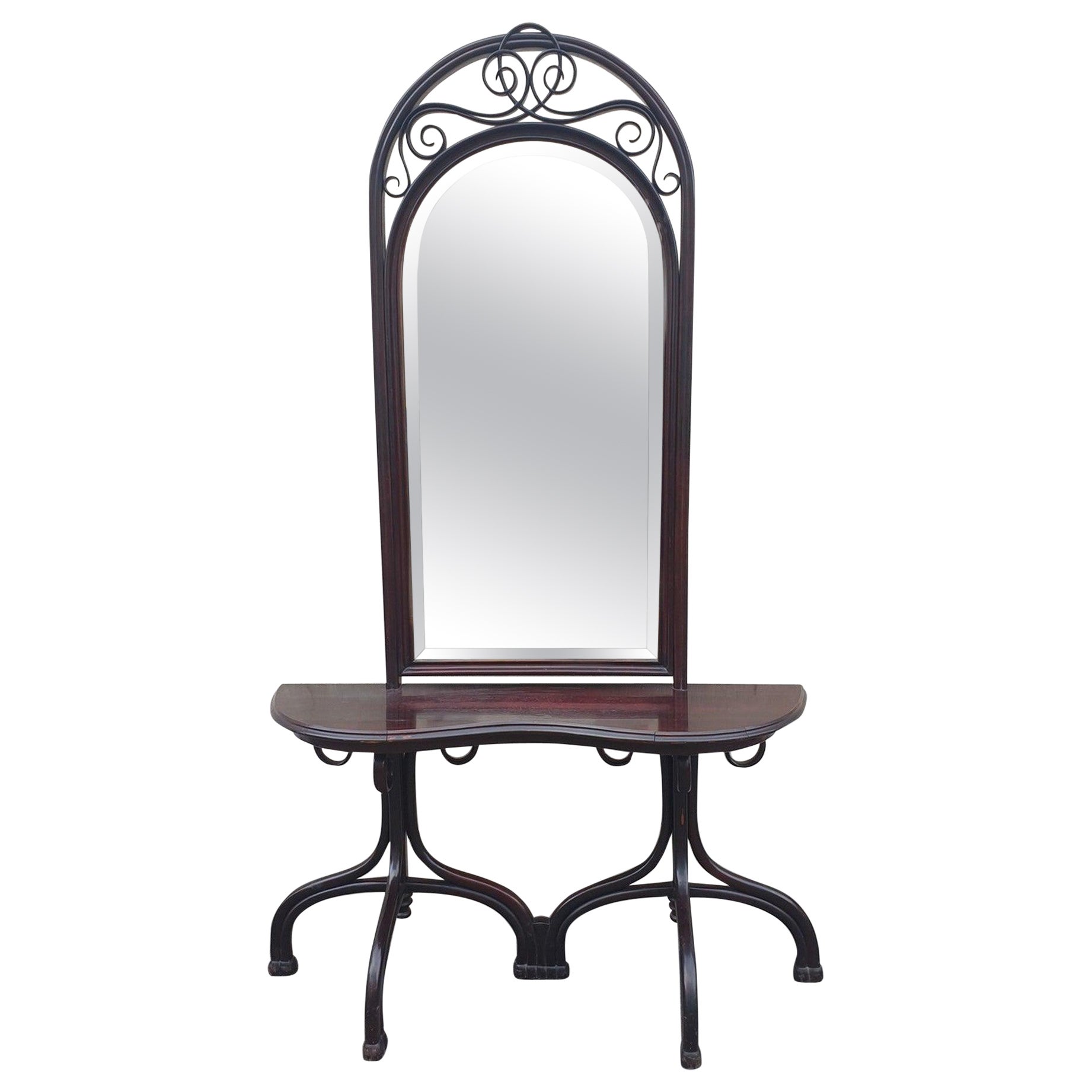 Att. In Thonet, Konsole mit großem Spiegel, Ende 19. Anfang 20. im Angebot