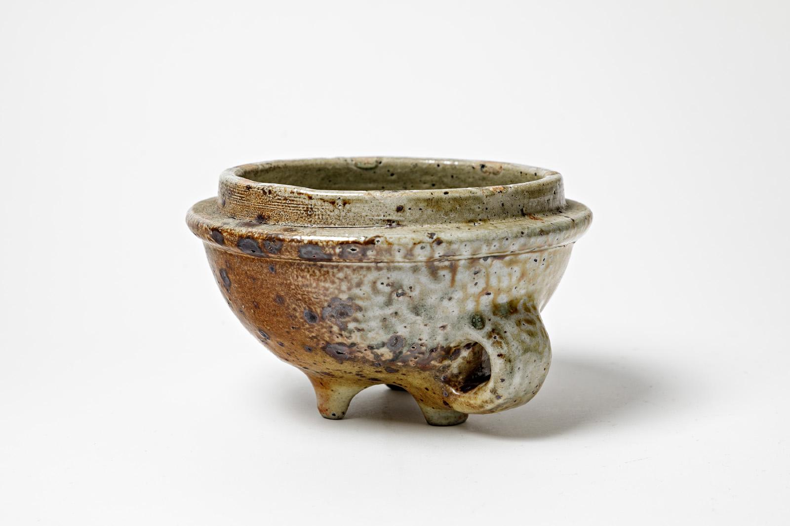 Mid-Century Modern Att. to Elisabeth Joulia 20th century brown ceramic cup or vide poche 1950  For Sale