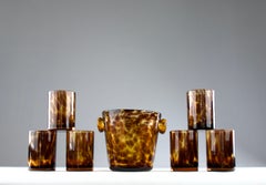 Att. to Empoli for Dior, Ice Bucket and Glasses in Tortoise Shell Pattern, 1960s