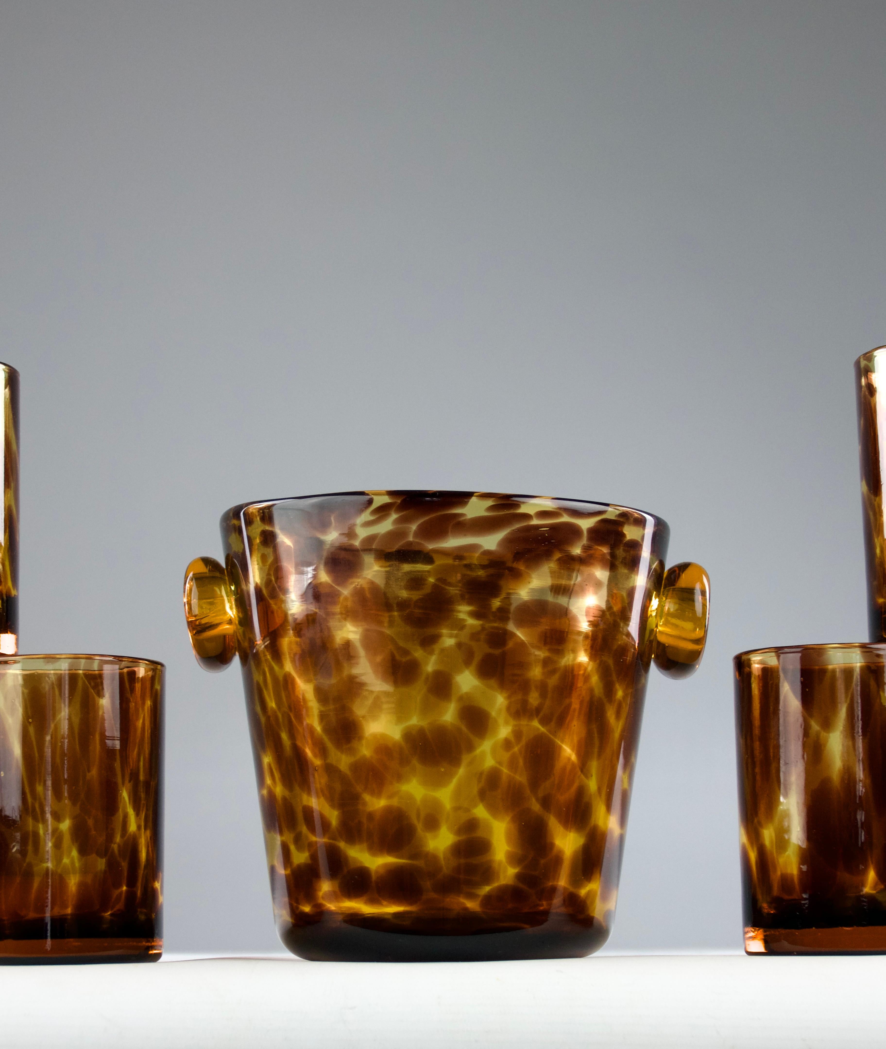 italien Att. à Empoli pour Dior, seau à glace et verres en écaille de tortue, années 1960 en vente