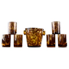 Att. to Empoli for Dior, Ice Bucket and Glasses in Tortoise Shell Pattern, 1960s