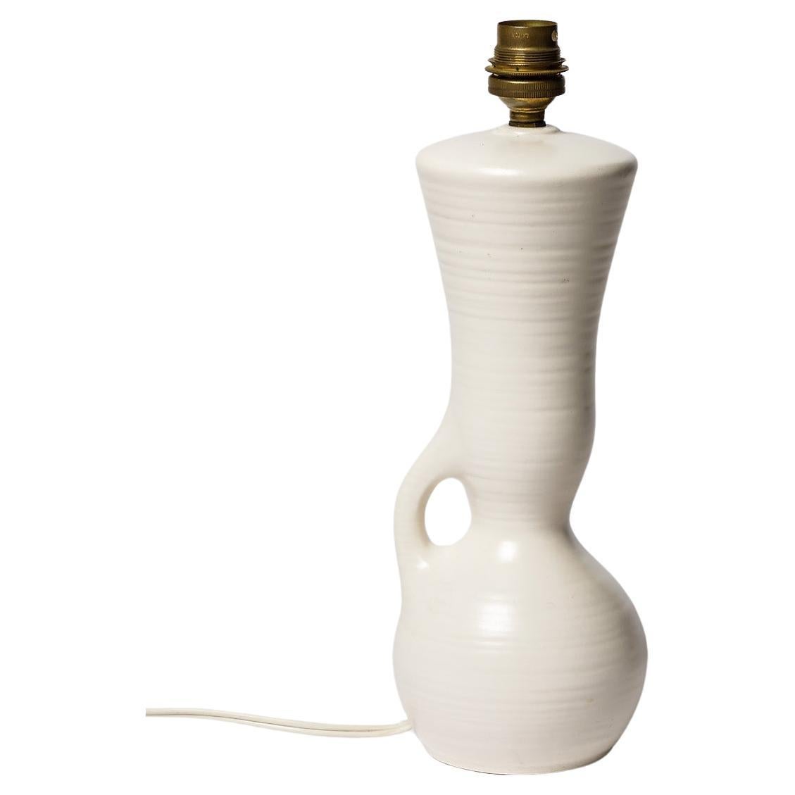 Att. to Pol Chambost White Ceramic Table Lamp XXth Century Lighting Design