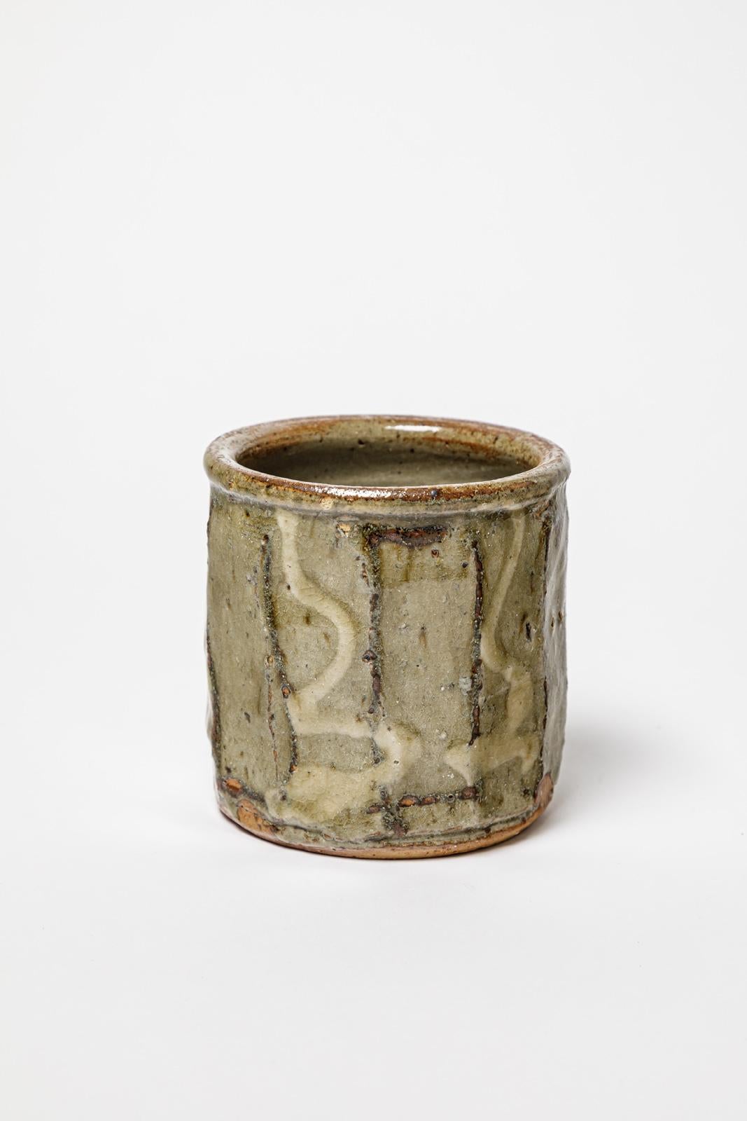 Mid-Century Modern Att. to Svein Hjorth La Borne stoneware abstract ceramic vase pot unique piece For Sale