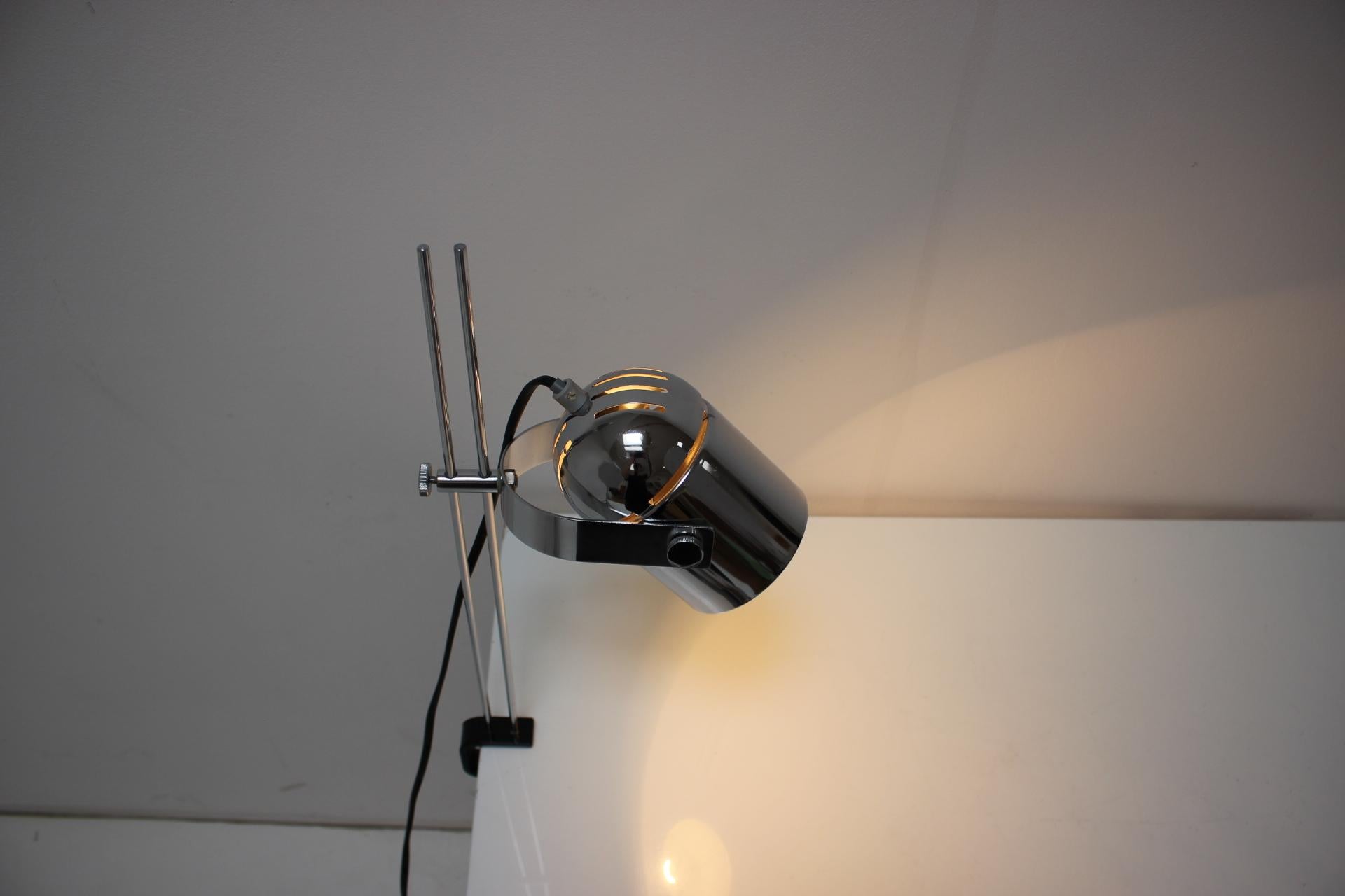 Metal Attachable Chrome Table Lamp by Stanislav Indra for Combi Lux, 1970's. For Sale