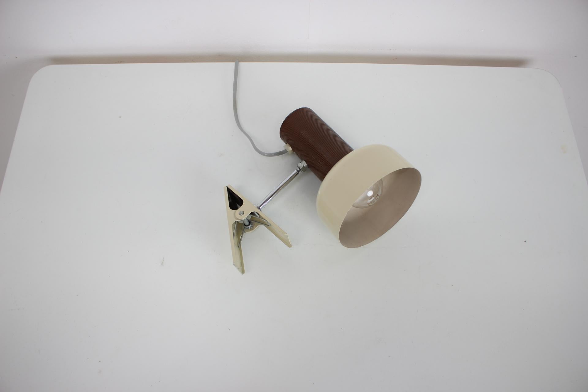 Mid-Century Modern Attachable Table Lamp Designed by Hurka for Napako, 1970's, Czechoslovakia For Sale