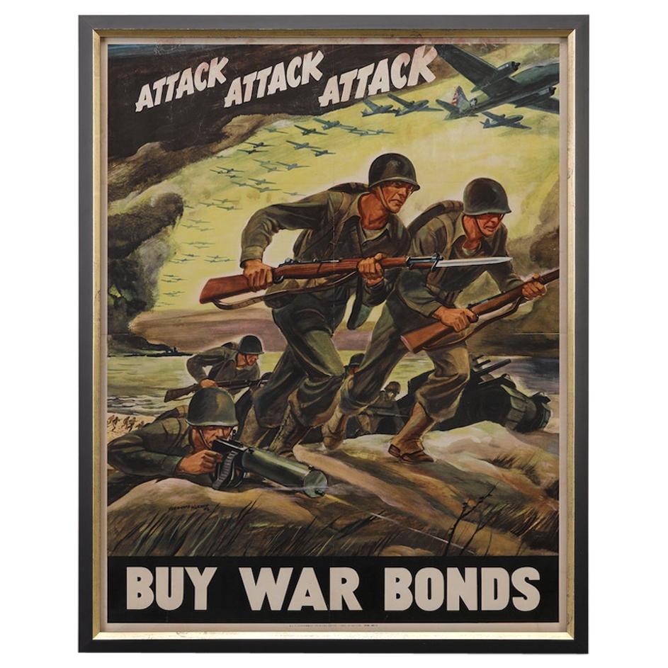 "Attack Attack Attack Buy War Bonds" Vintage WWII Poster by Ferdinand Warren