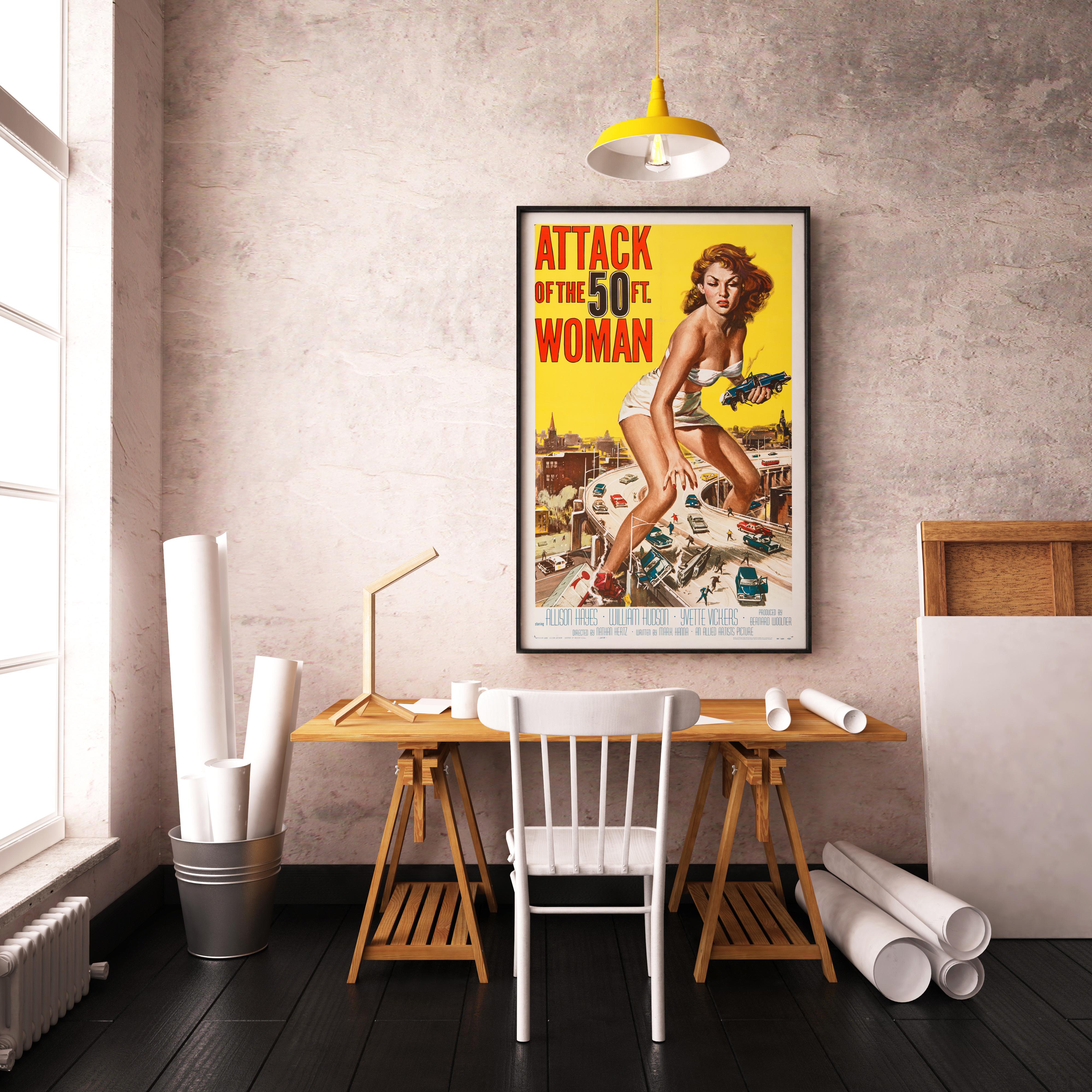 Americano L'attacco dei 50 piedi. Poster cinematografico 'Woman' originale d'epoca negli Stati Uniti, 1958 in vendita