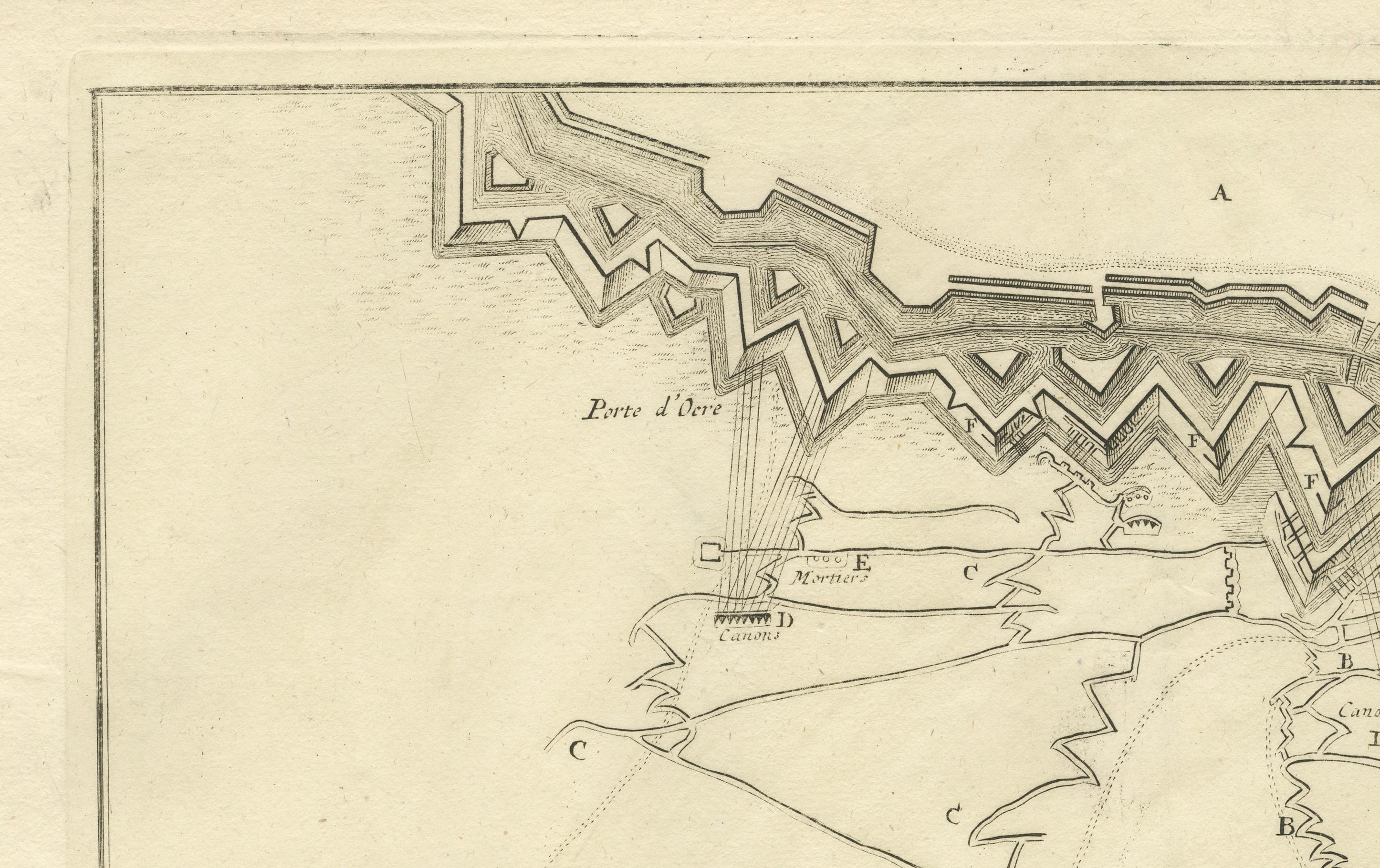 Français Plan d'attaque de la forteresse de Douay, France, 1710 Siège - Bruxelles c.1720 Carte en vente