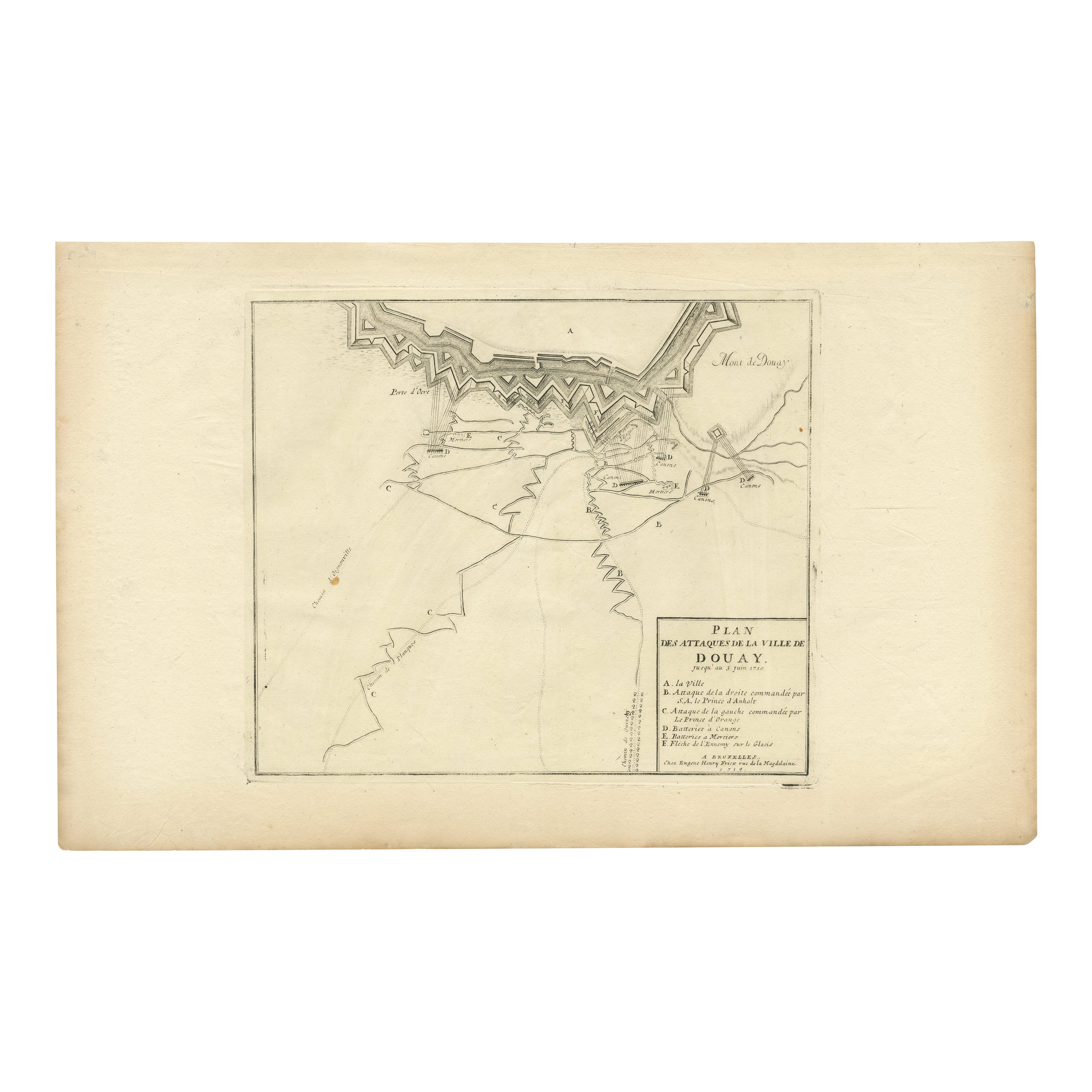 Plan d'attaque de la forteresse de Douay, France, 1710 Siège - Bruxelles c.1720 Carte