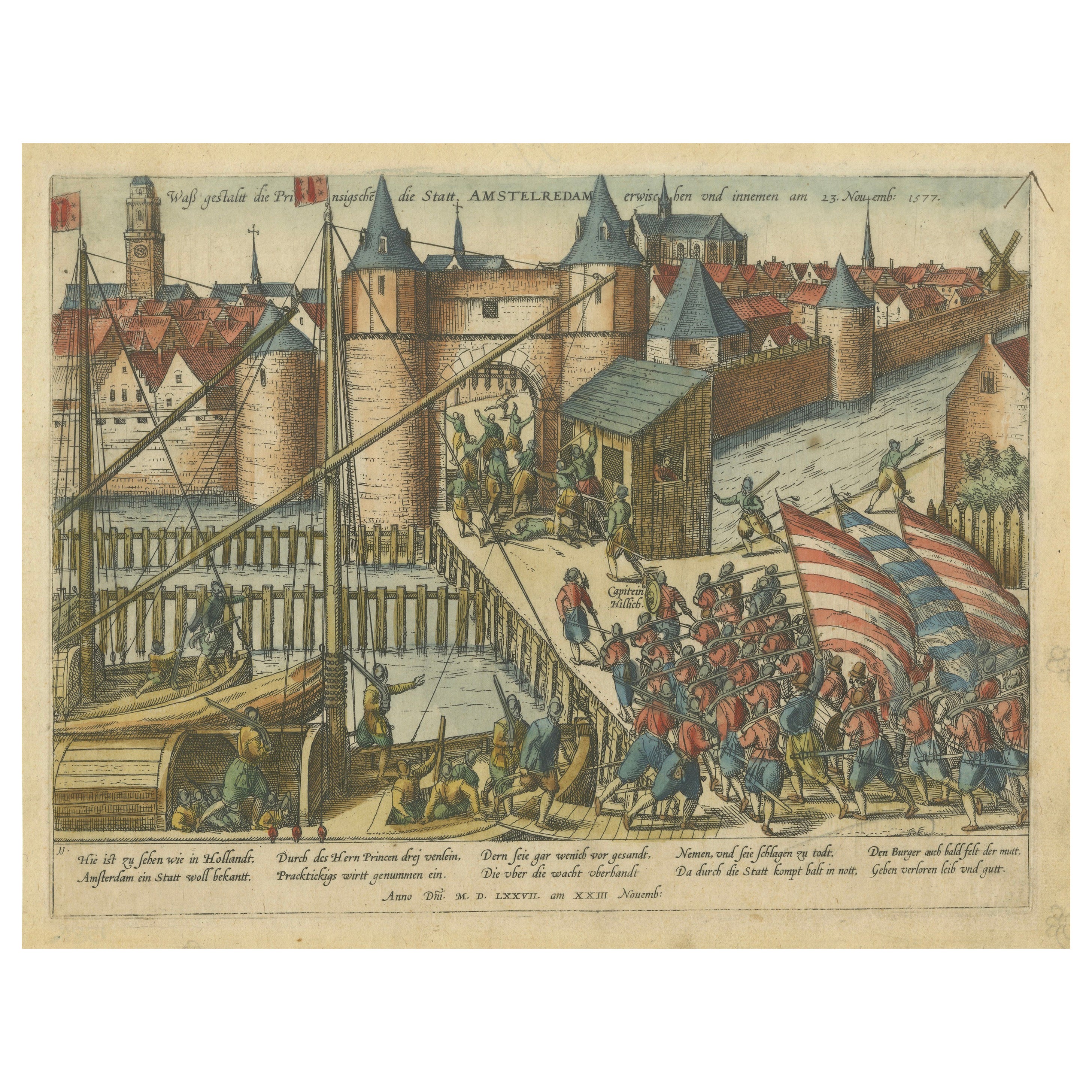 Tentative de prise d
Amsterdam, 1577 - Assaut de Haarlemmerpoort, Hogenberg en vente