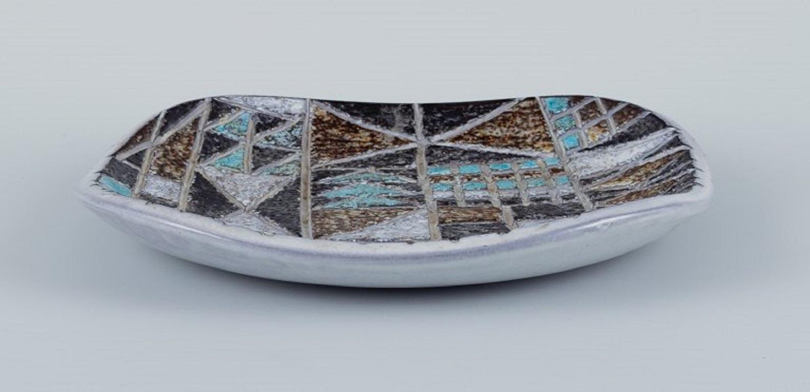 Glazed Atterberg for Upsala Ekeby, Ceramic Dish Hand Painted with Geometric Fields For Sale