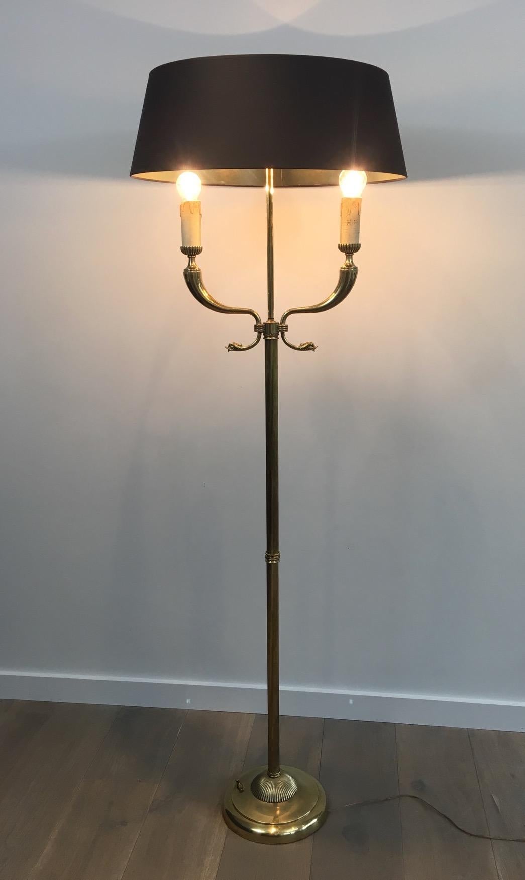 Neoclassical Attibuted to Maison Jansen, Brass Floor Lamps with Dolfinheads, circa 1960 For Sale