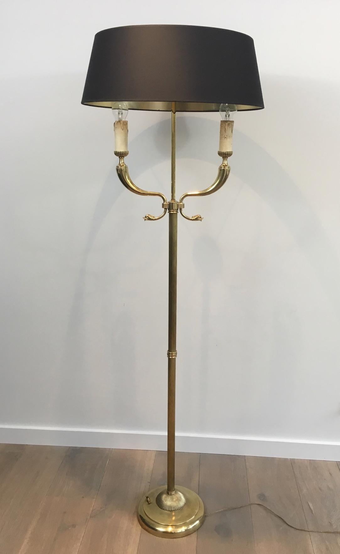 French Attibuted to Maison Jansen, Brass Floor Lamps with Dolfinheads, circa 1960 For Sale