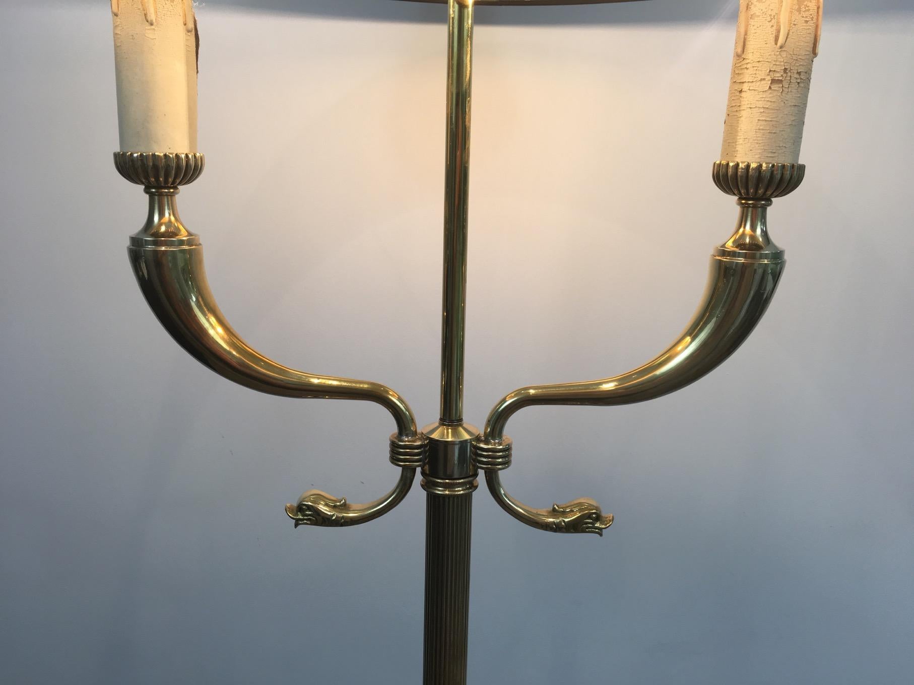 Mid-20th Century Attibuted to Maison Jansen, Brass Floor Lamps with Dolfinheads, circa 1960 For Sale