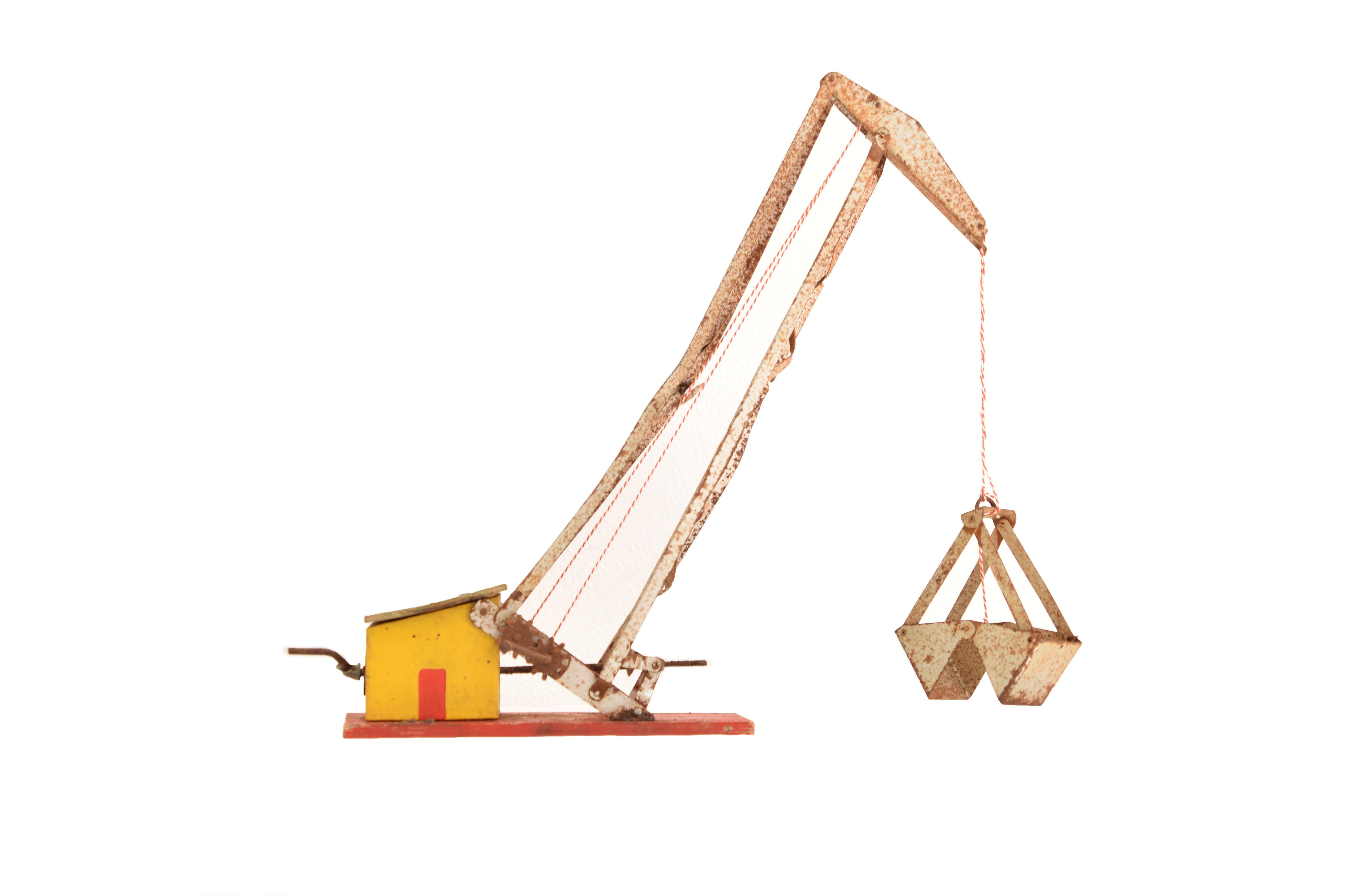 Art Deco Attic Find, Great Old Metal Crane, Toy for Boys For Sale