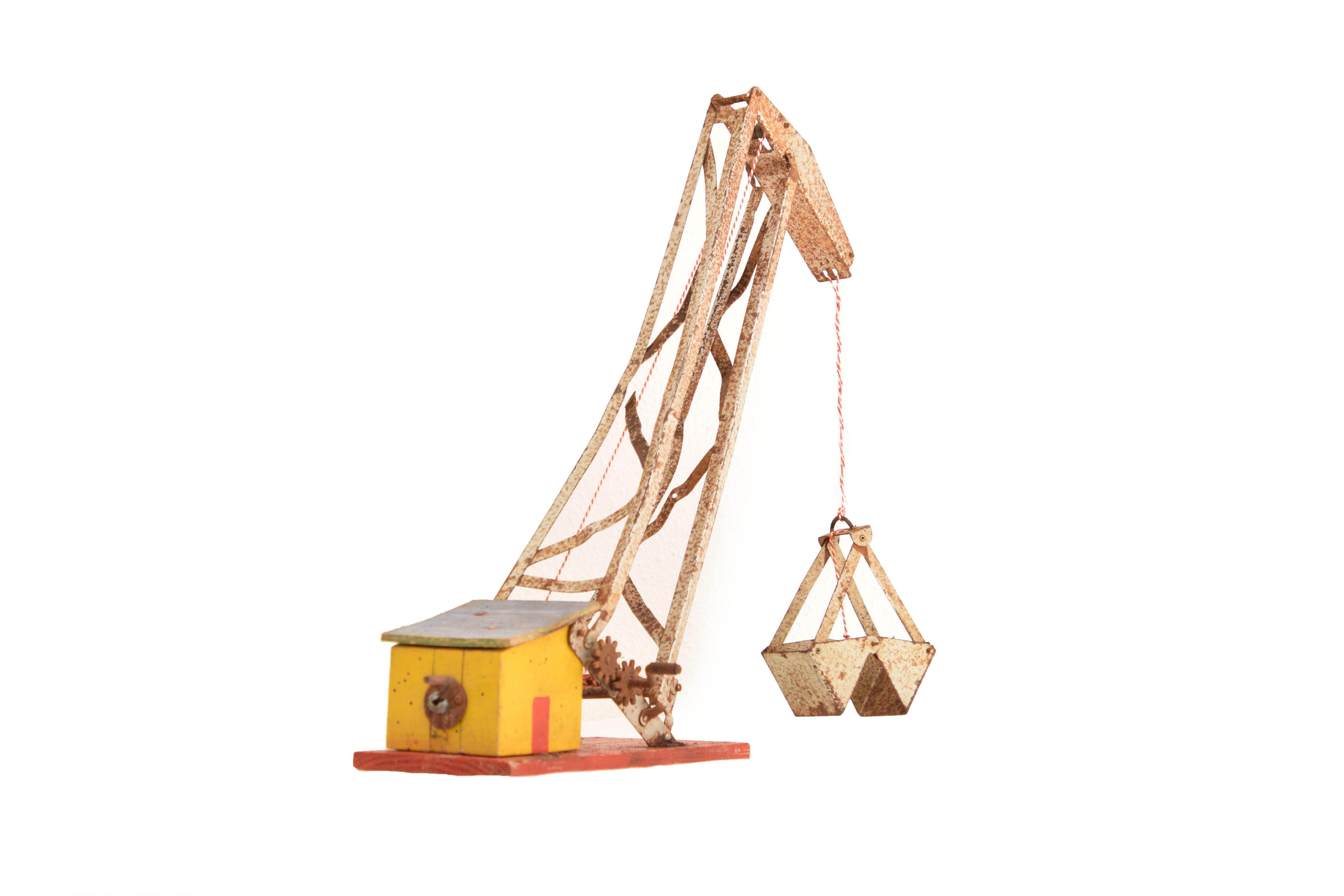 20th Century Attic Find, Great Old Metal Crane, Toy for Boys For Sale