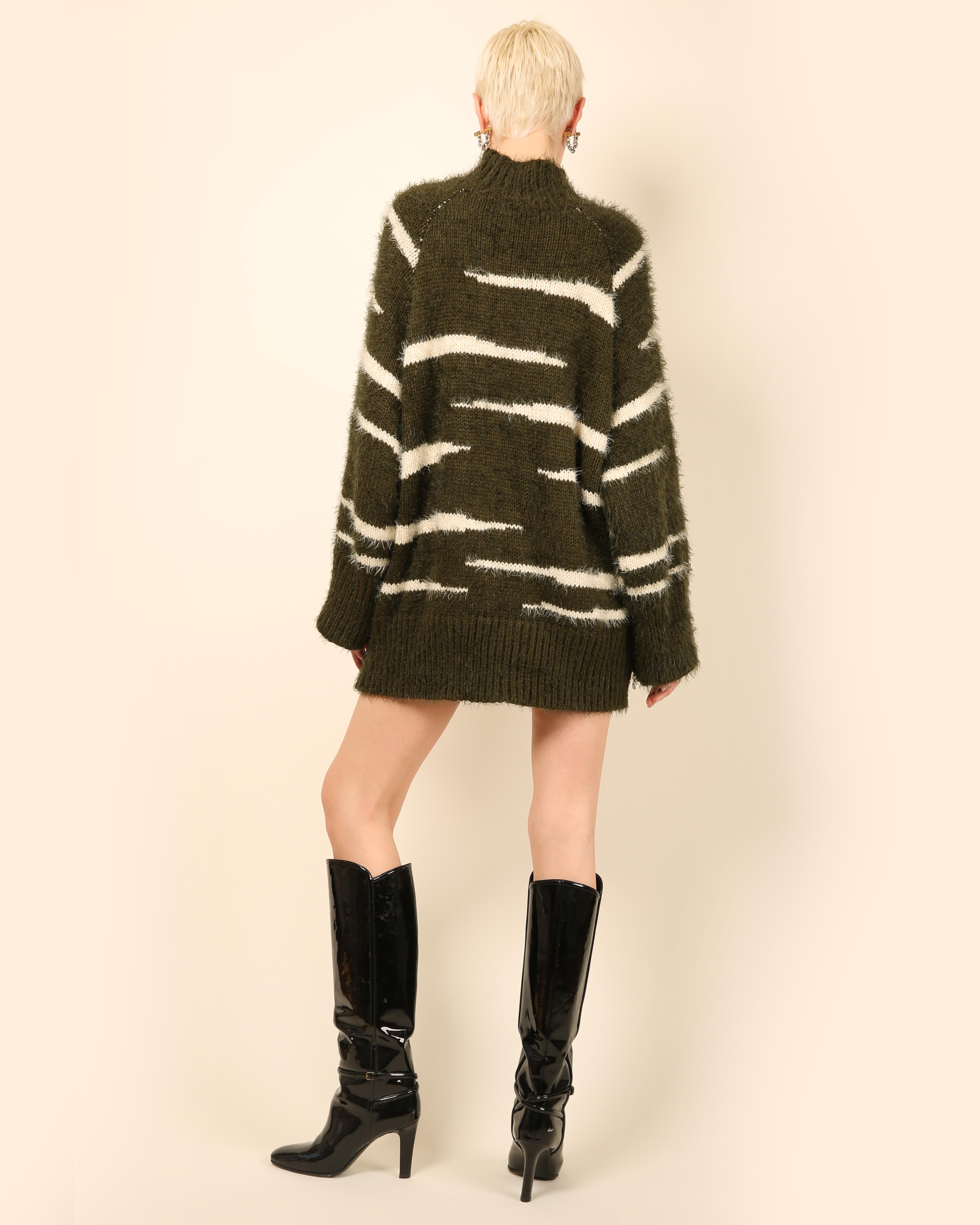 Attico green white mohair stripe print oversized mini turtle neck sweater dress 4