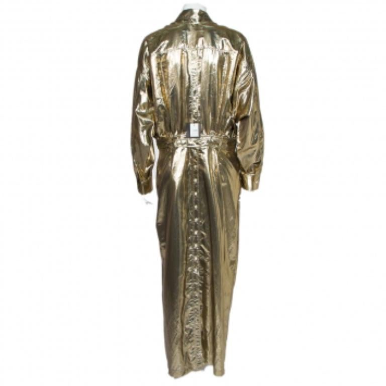 Brown Attico Metallic Silk Belted Oversized Shirt Dress M For Sale
