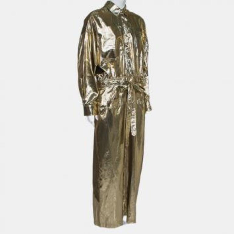Attico Metallic Silk Belted Oversized Shirt Dress M For Sale 2