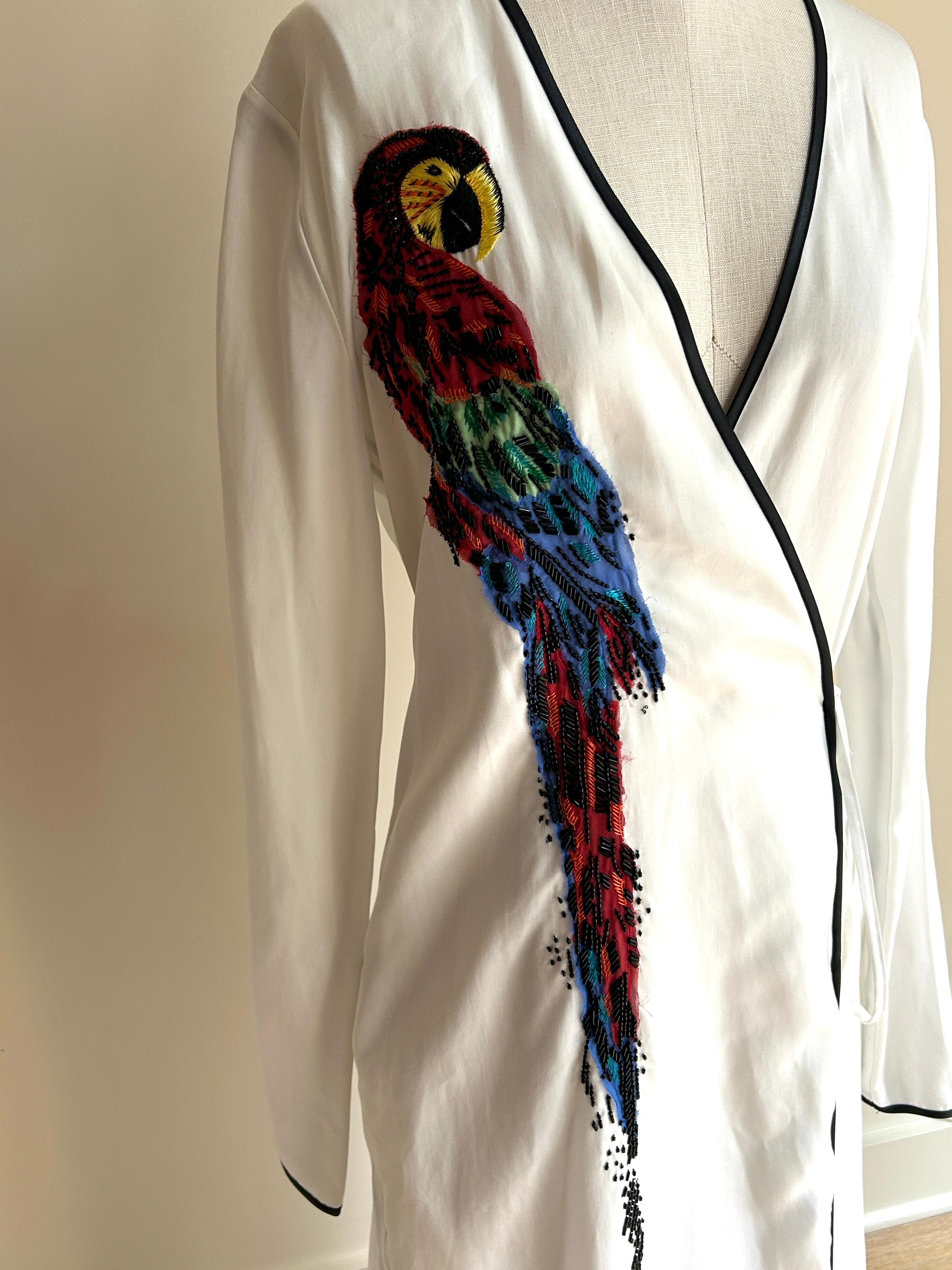 Attico Parrot Embellished White Wrap Maxi Dress In New Condition In San Francisco, CA