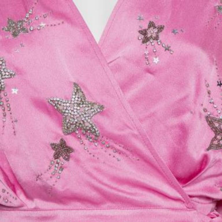 Attico Pink Satin Bead Embellished Wrap Blouse S For Sale 6