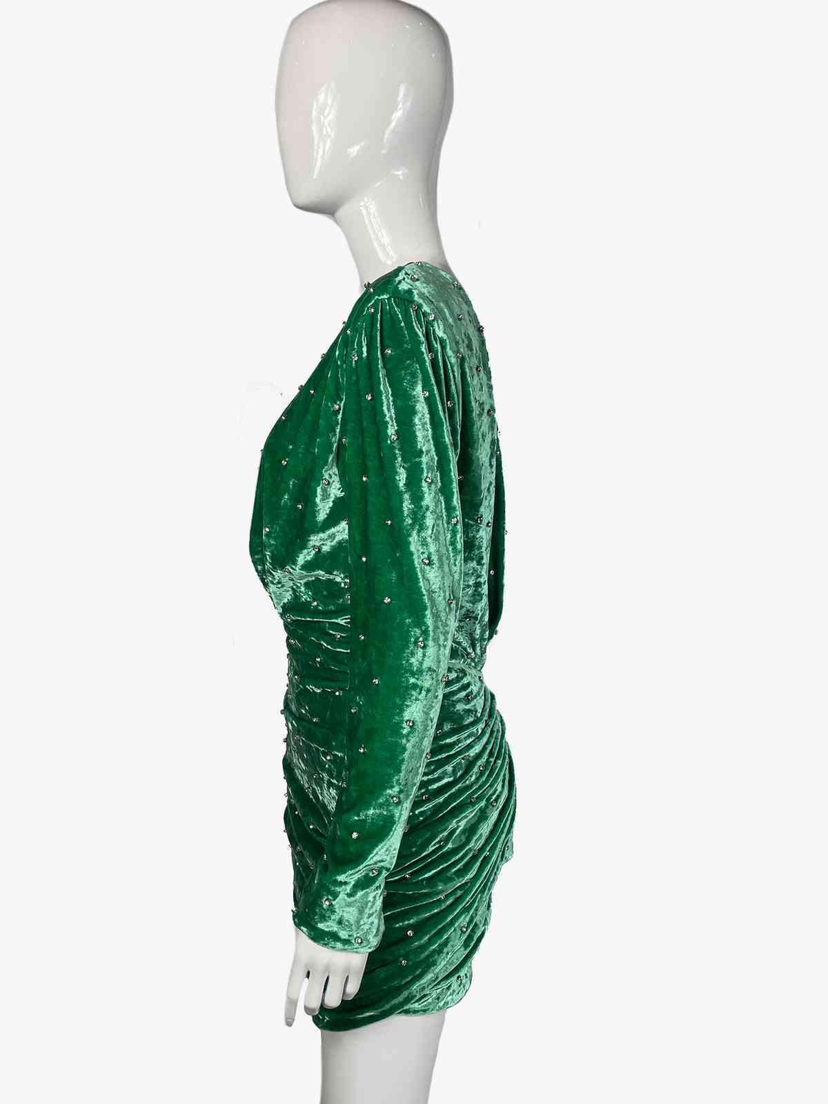 Attico, Kleid aus grünem Samt mit Strasssteinen, 2020 im Zustand „Hervorragend“ im Angebot in New York, NY