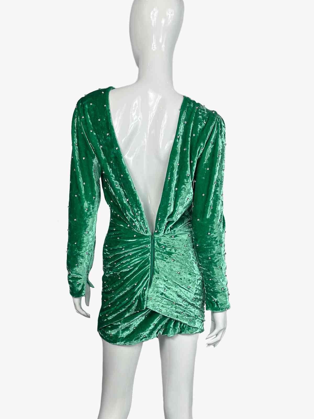 Attico Rhinestone Green Velvet Dress, 2020 For Sale 1