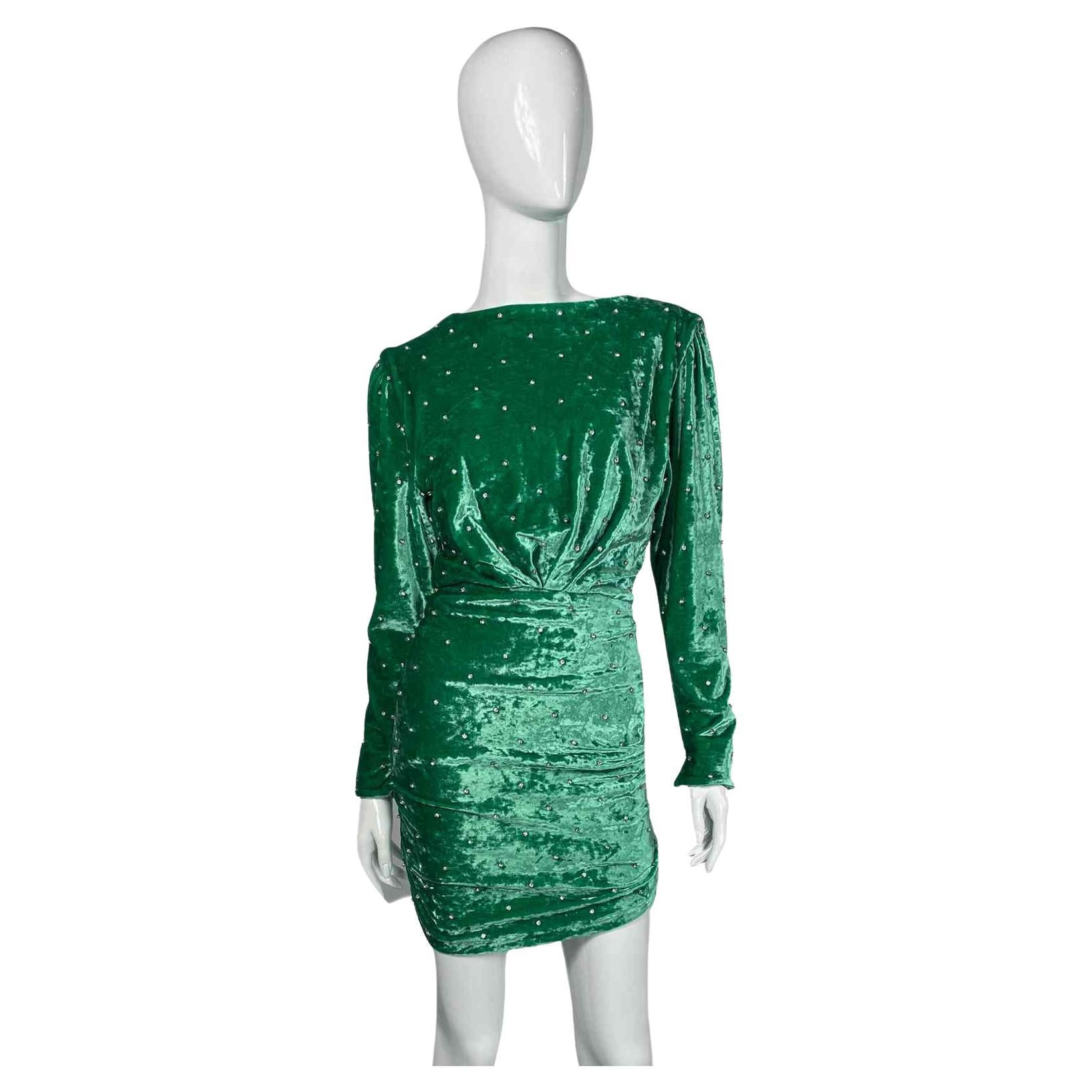 Attico, Kleid aus grünem Samt mit Strasssteinen, 2020