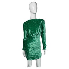 Attico Rhinestone Green Velvet Dress, 2020