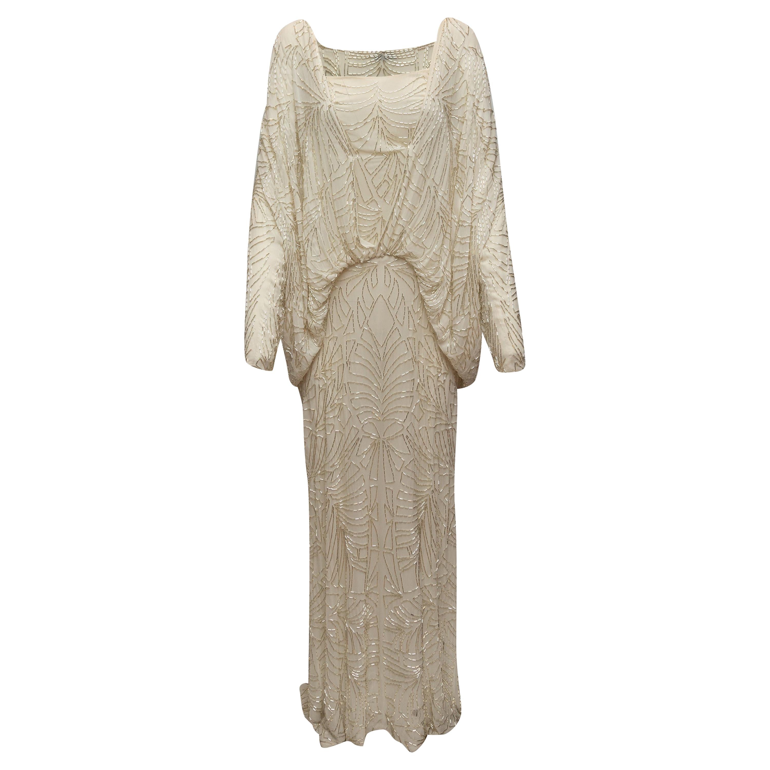 Attico White Beaded Evening Gown For 