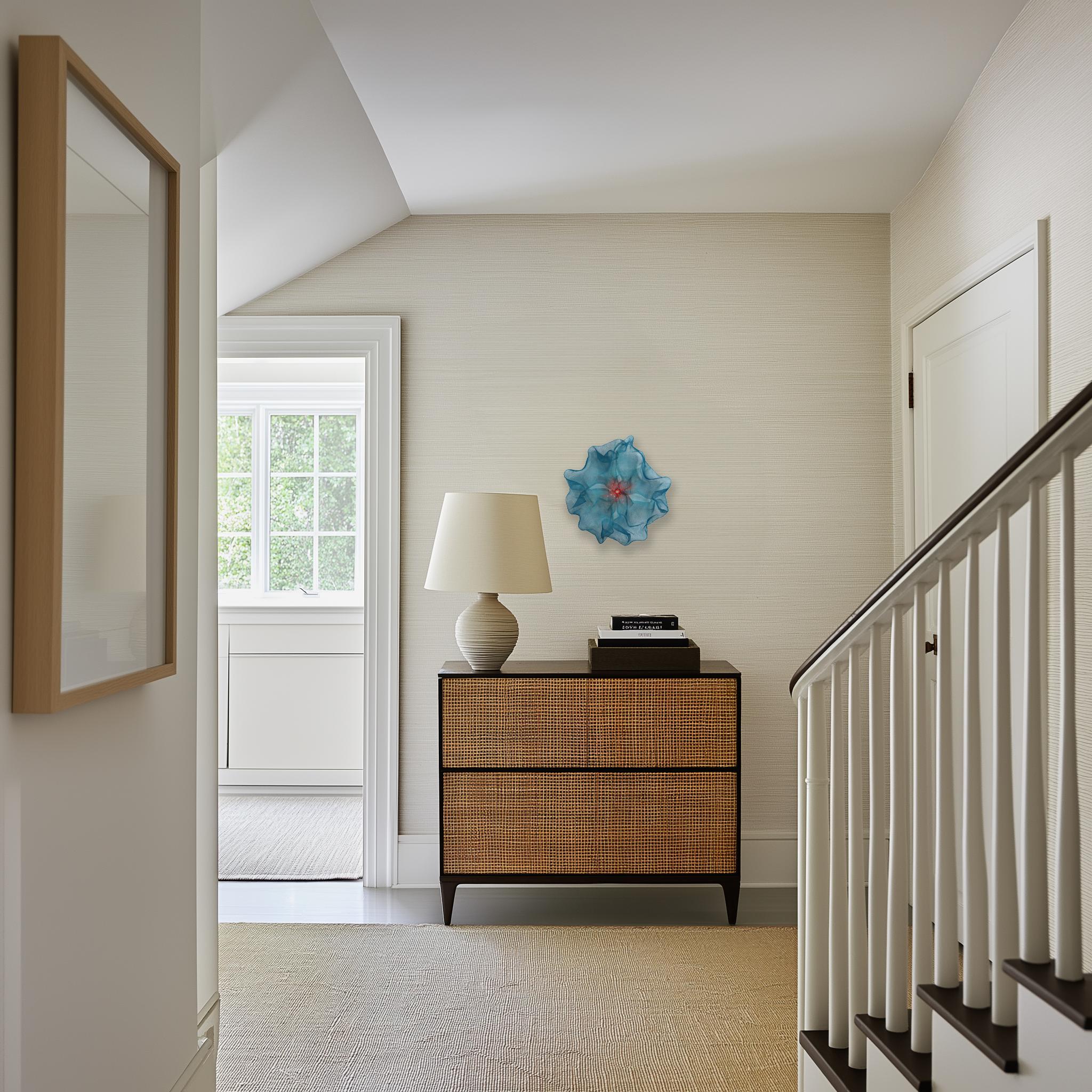 Barbe à papa Cumulus Teal Red Blue - Tableau mural abstrait en trois dimensions - Contemporain Mixed Media Art par Atticus Adams