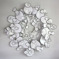Hydrangea Edged Portal Wall Sculpture- white, monochrome, monochromatic, flowers