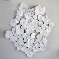 Hydrangea Totem II Wall Sculpture- white, monochrome, monochromatic, flowers