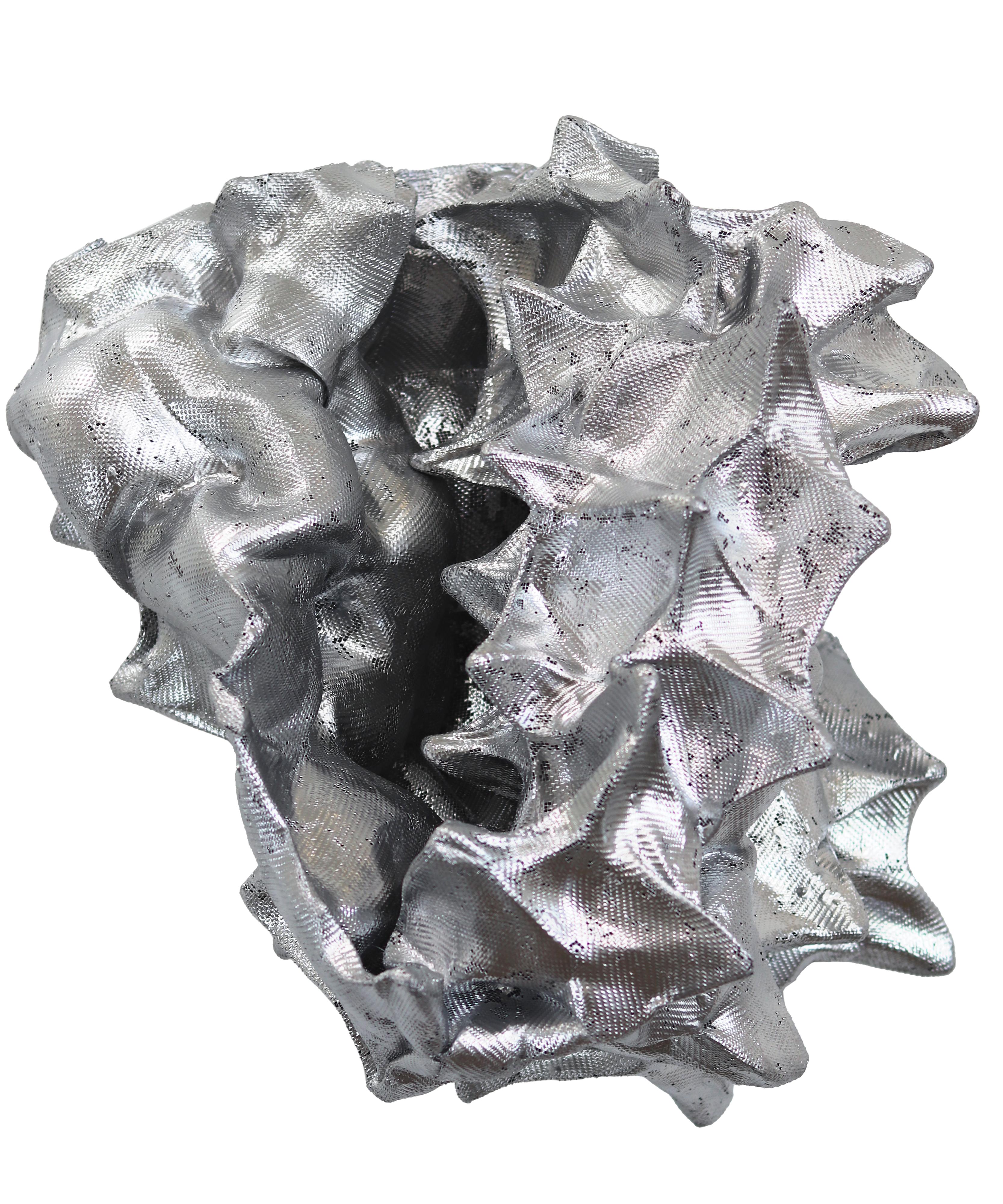 Atticus Adams Abstract Sculpture – Silver Sea Foam - Zeitgenössisches abstraktes metallisches dreidimensionales Wandkunstwerk